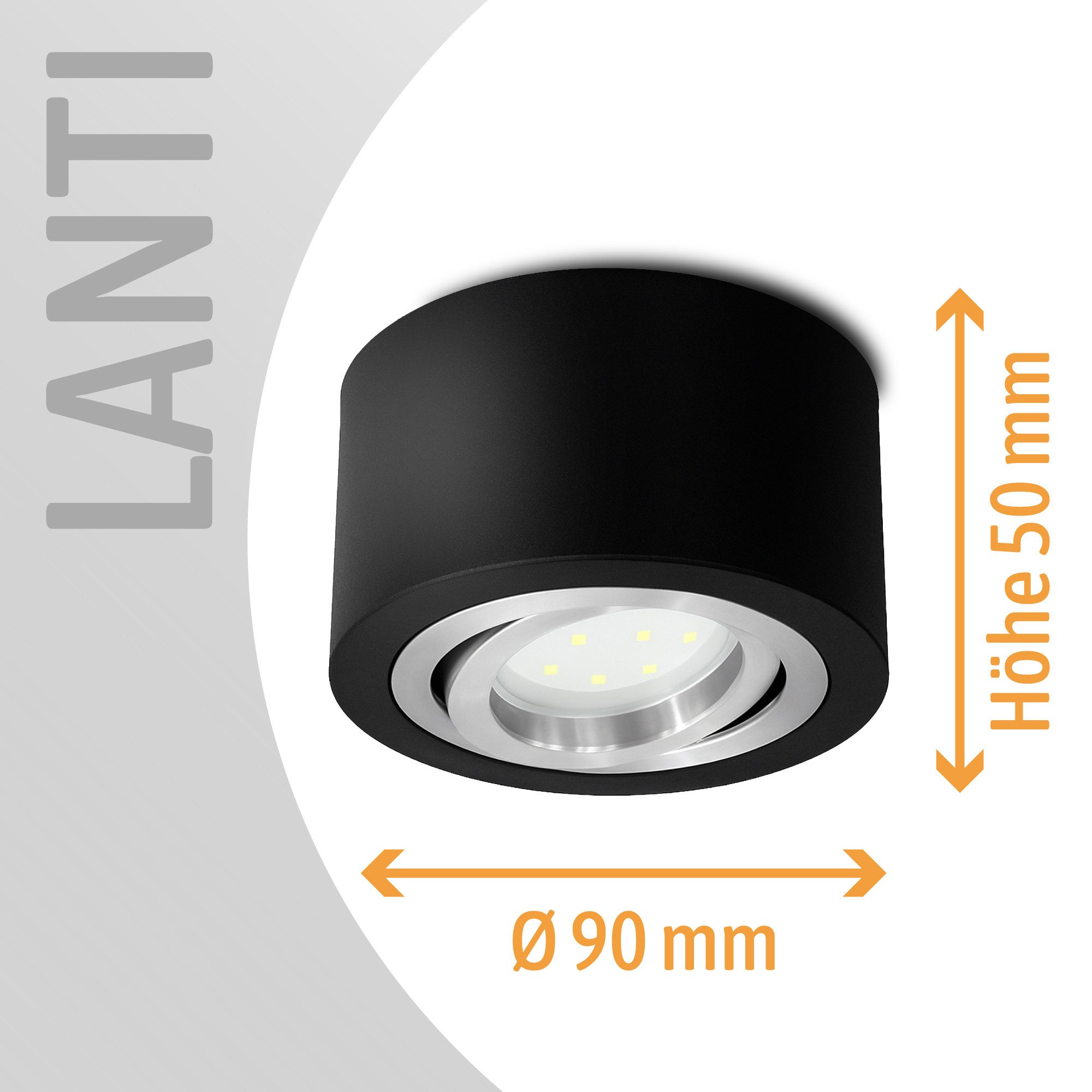 SSC-LUXon LED Aufbaustrahler LANTI Deckenspot rund schwarz schwenkbar mit LED Lampe 4W neutralweiß, Neutralweiß – Bild 5 von 5