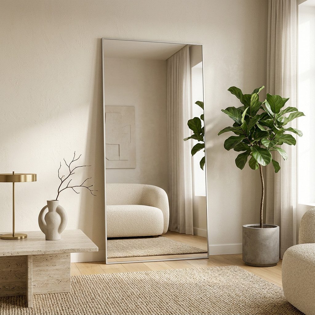 BOURGH Ganzkörperspiegel MILAN großer Standspiegel 190 x 85cm - Anlehnspiegel in silber, verstärkte Rückseite für mehr Stabilität