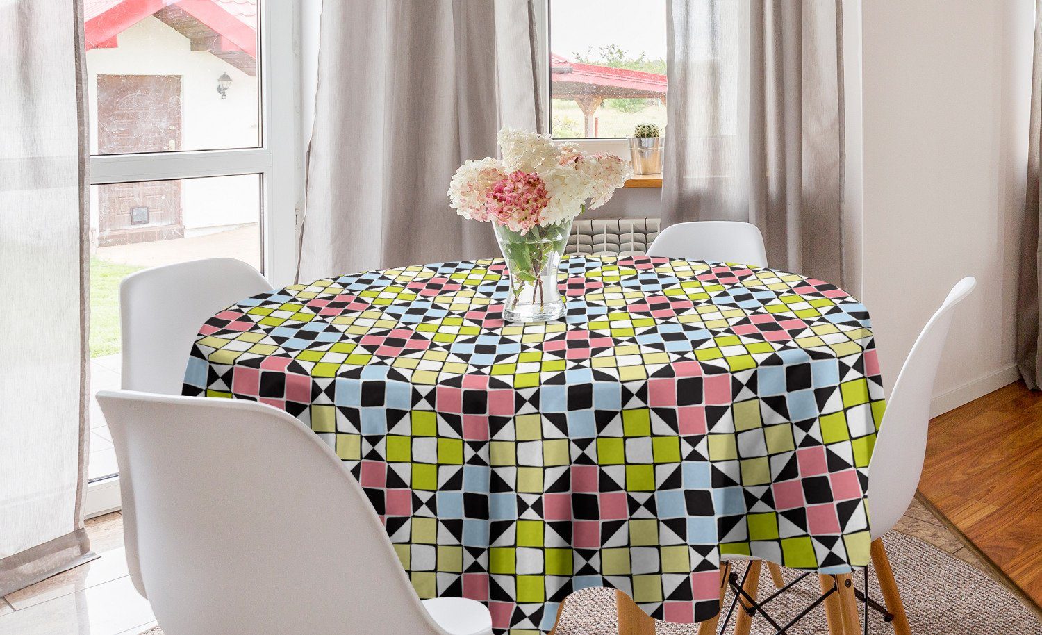 Küche Tischdecke Abakuhaus für Mosaik-Stil Esszimmer Bunte Kreis Tischdecke Dekoration, Abdeckung Geometrisch