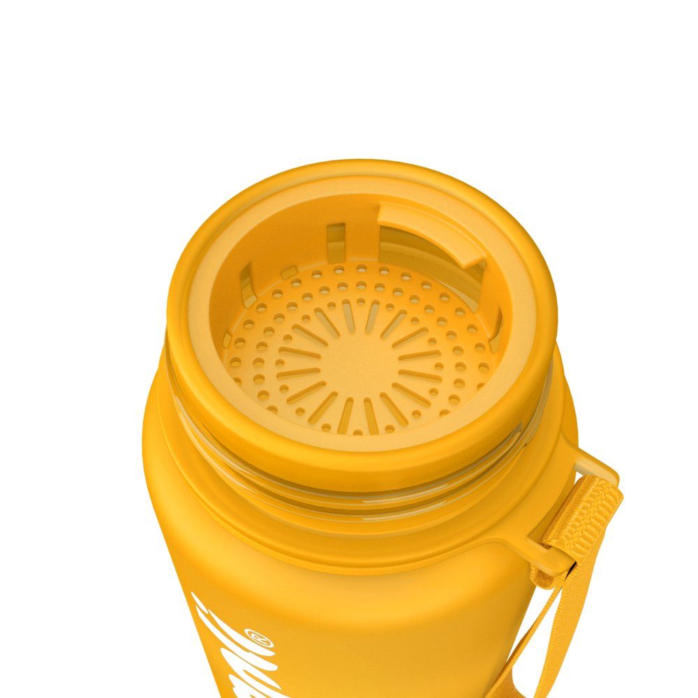 bumpli® 1-Klick-Verschluss & Orange (softTouch) Sportflasche, Trinkflasche Trinkflasche Handschlaufe BPA-frei, 350ml auslaufsicher, Wasserflasche, Kinder