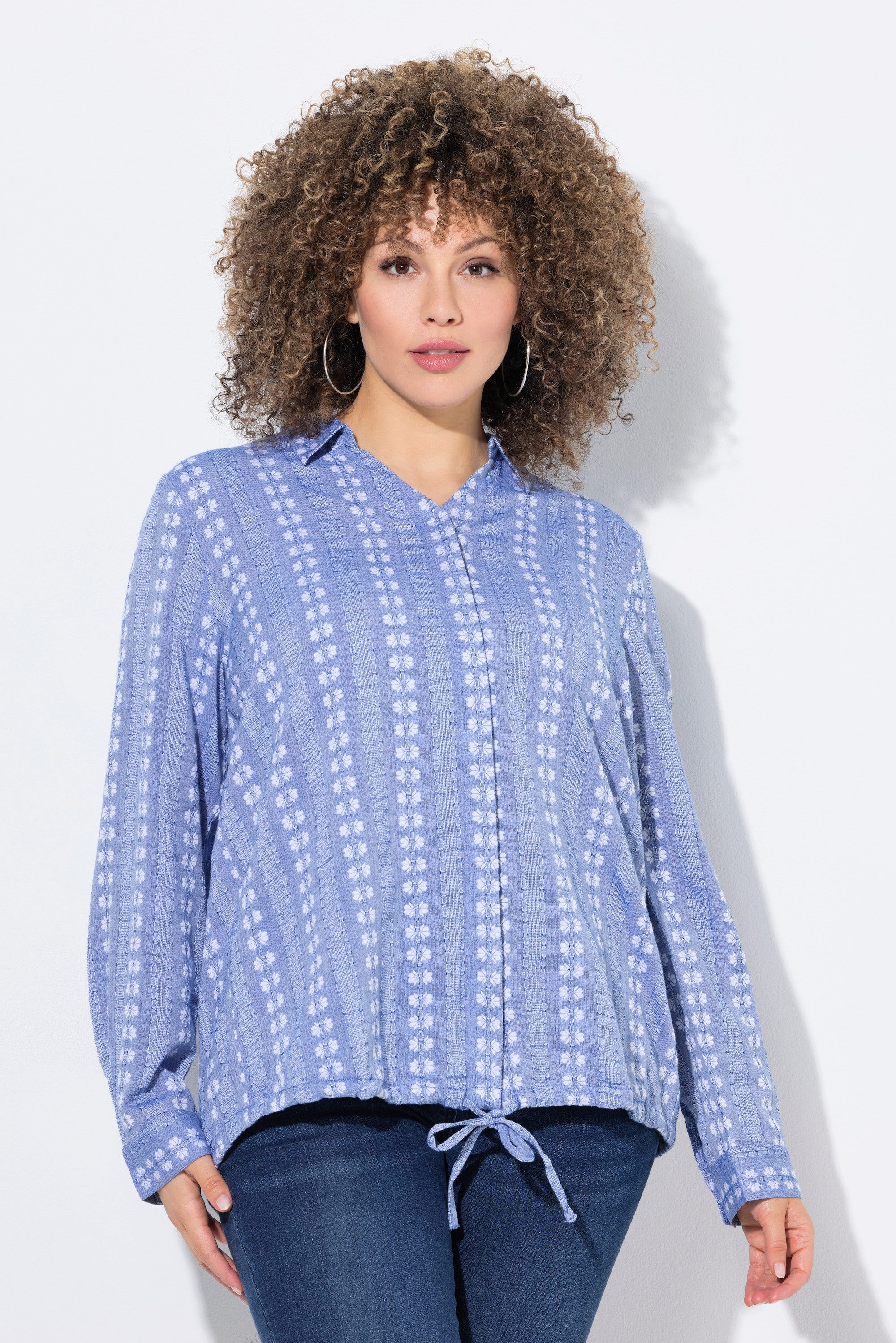 Ulla Popken Tunika Hemdbluse Saumband Hemdkragen Langarm günstig online kaufen