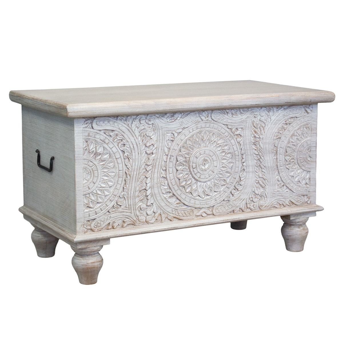 Oriental Galerie Truhe Indische Truhe weiß 80cm, Holztruhe, Couchtisch mit Fach, Schatzkiste, Holzkiste Wohnzimmer