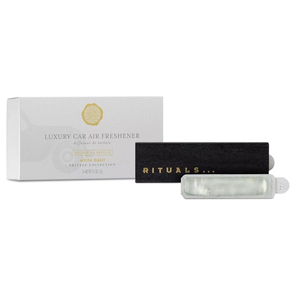 Rituals Raumduft Rituals White Basil Car Perfume Starter-Set – Private Collection (Luxus-Autoduft mit Halter & 2×3 g Nachfüllkassetten, 1-St)