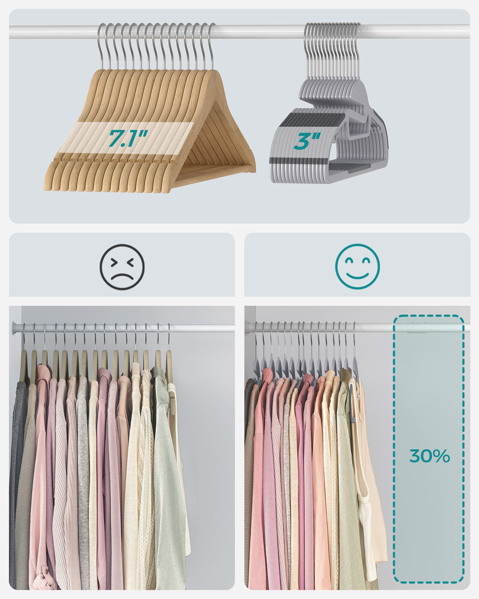 SONGMICS Kleiderbügel aus Kunststoff, rutschfest, (50-tlg), 20er/30er/50er Set, mit 360° drehbarem Haken – Bild 3 von 5