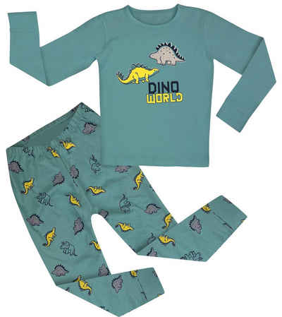 LOREZA Pyjama Jungen zweiteiliger Schlafanzug Langarm Baumwolle Dinosaurier (Set, 2 tlg)