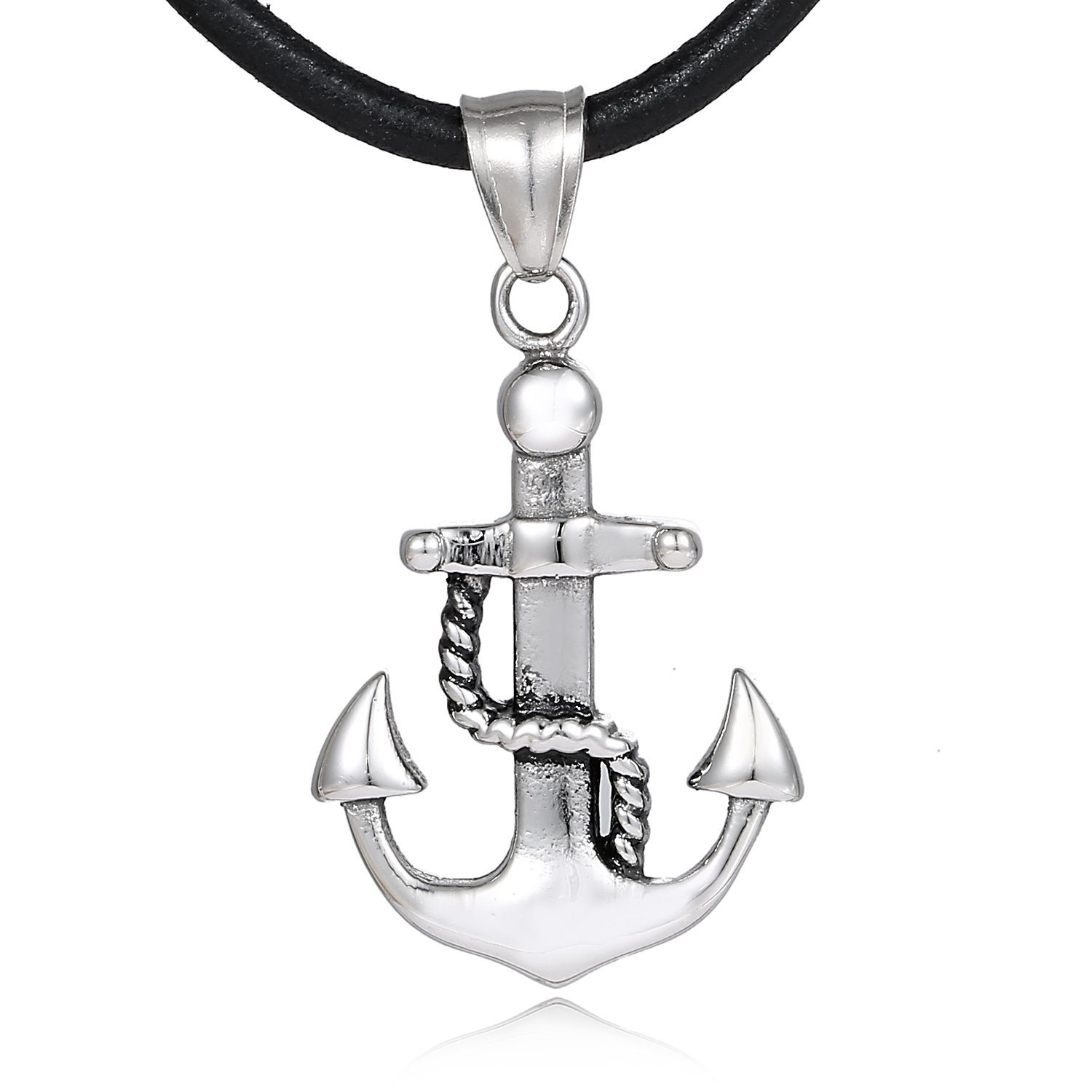 DonDon Kette mit Anhänger Lederkette Halskette 50 cm (1-tlg), Herren-Halskette mit Lederband, maskuline Anhänger, im Samtbeutel Piraten Anker