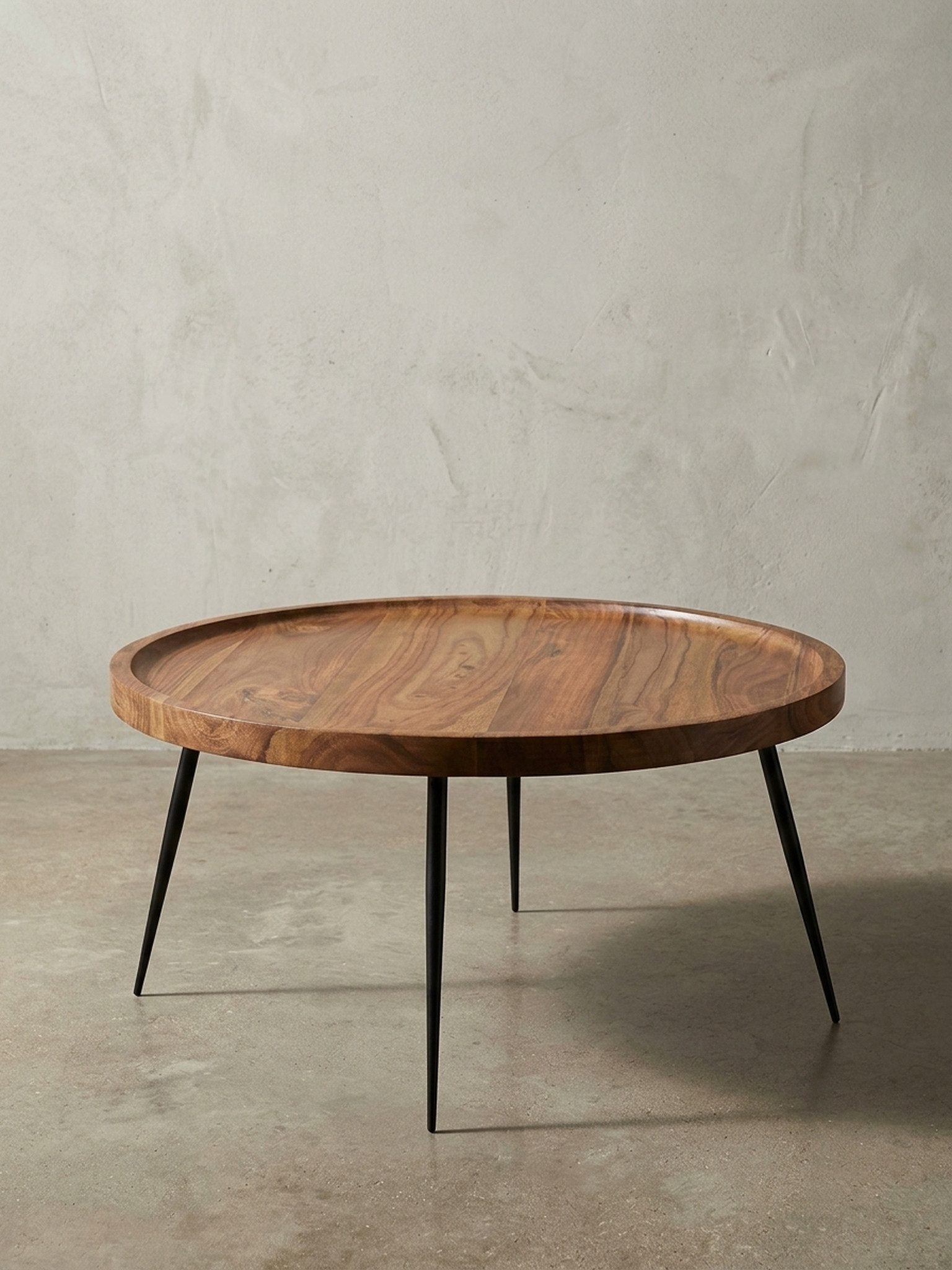 KADIMA DESIGN Couchtisch Couchtisch 75x39x75 cm Massivholz Metall Wohnzimmertisch Sofatisch (Designer Holztisch Kaffeetisch Massiv, Tisch Wohnzimmer), Sofatisch, Design Wohnzimmertisch Rund, Stubentisch Retro Braun