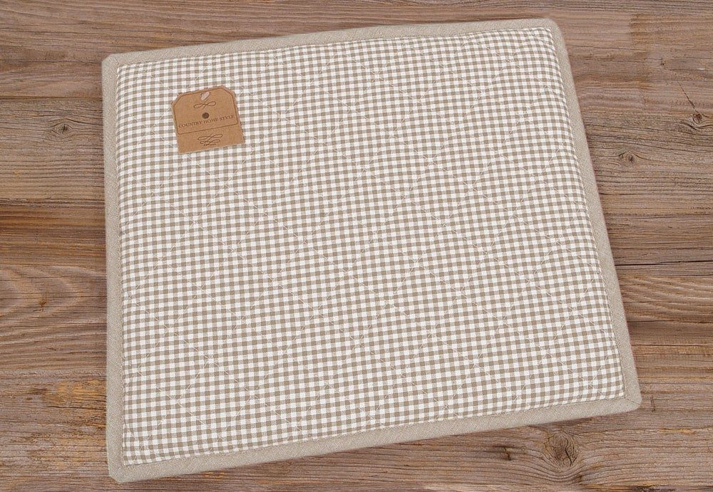 matches21 HOME & HOBBY Kissenbezüge Sitz-Kissen 37x41 cm Landhaus-Stil beige kariert Baumwolle, (1 Stück), Stuhl-Kissen eckig für Esszimmer-Stuhl