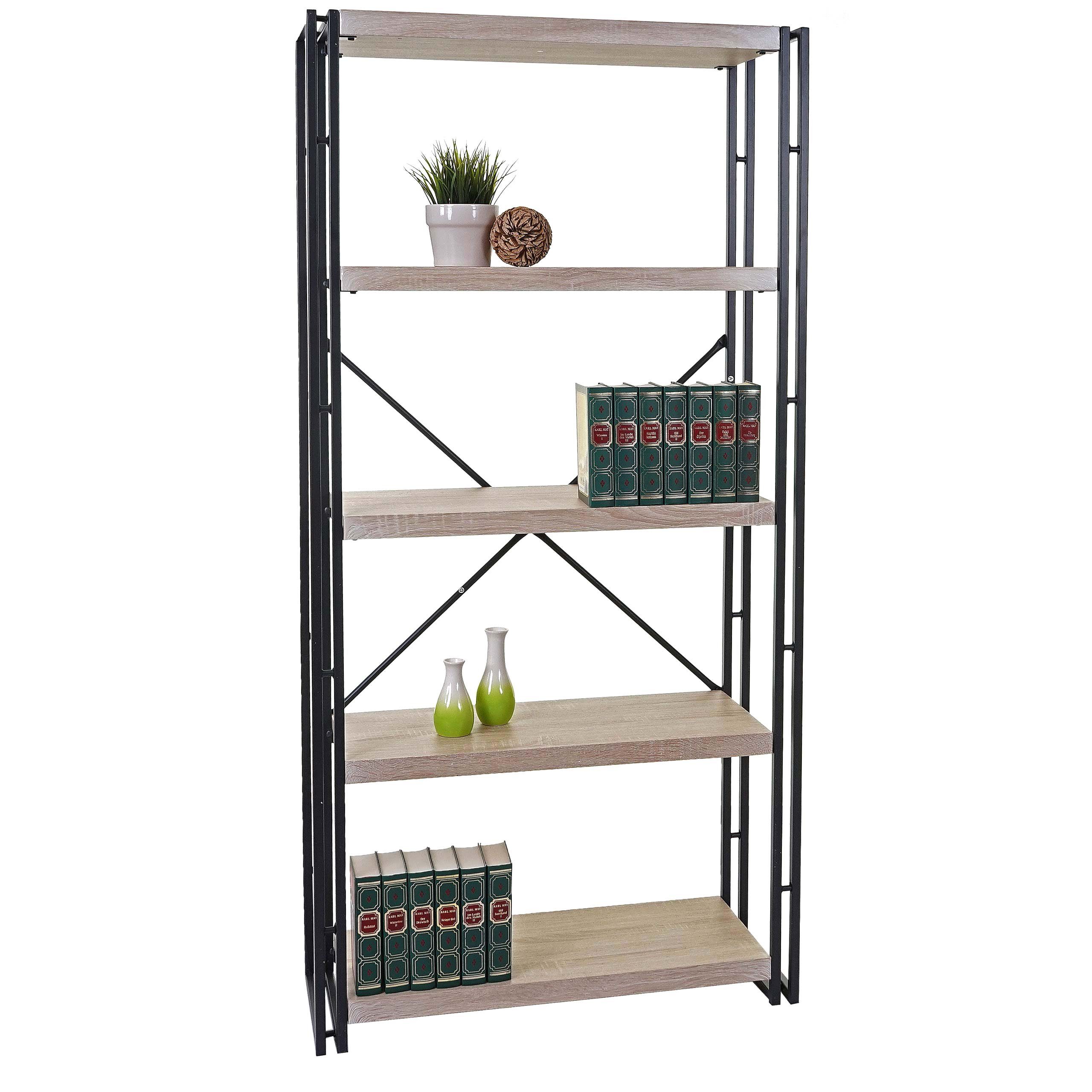 MCW Bücherregal MCW-A27-b, Oberfläche mit 3D Struktur, Viel Stauraum, Inklusive Bodenschoner