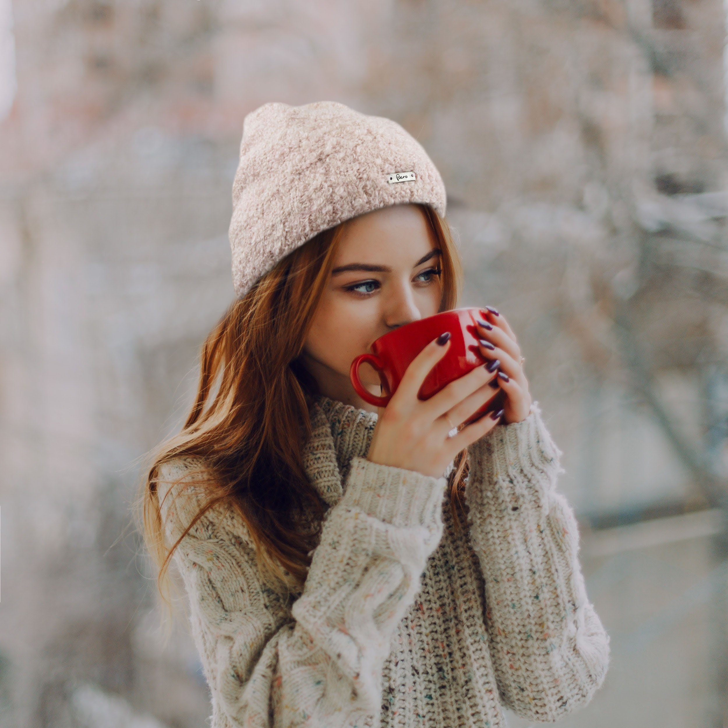 Frentree Beanie Wintermütze, Strickmütze mit One-Size Beige Innenfutter, Weich Beanie, Warm, & kuscheligem Damen