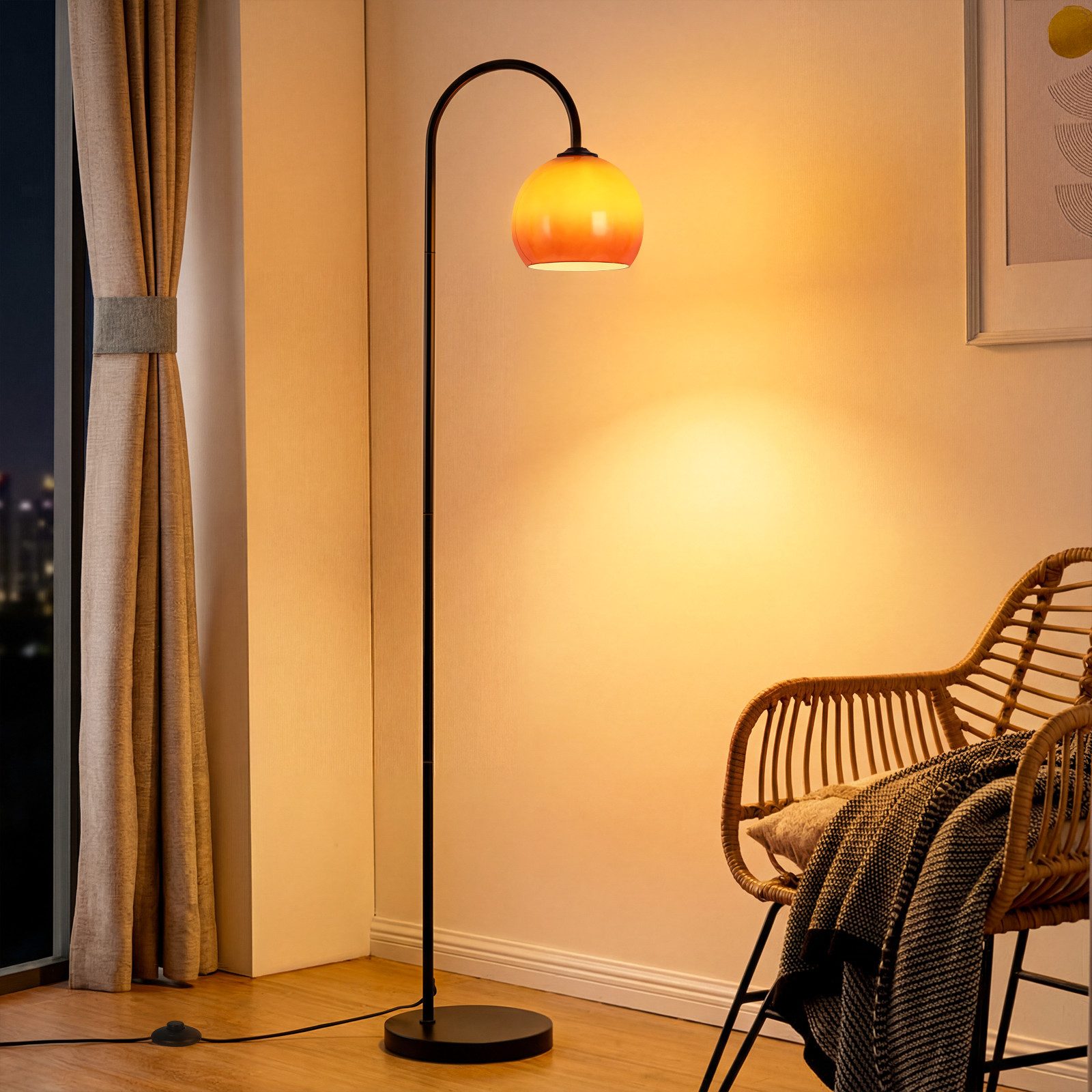 Nettlife Stehlampe Bogen Angelstil Drehbarer Arm Fußschalter E27 Höhe 140-160 cm, ohne Leuchtmittel, für Wohnzimmer Schlafzimmer Arbeitszimmer Eisen Glas 220-240V max. 40W