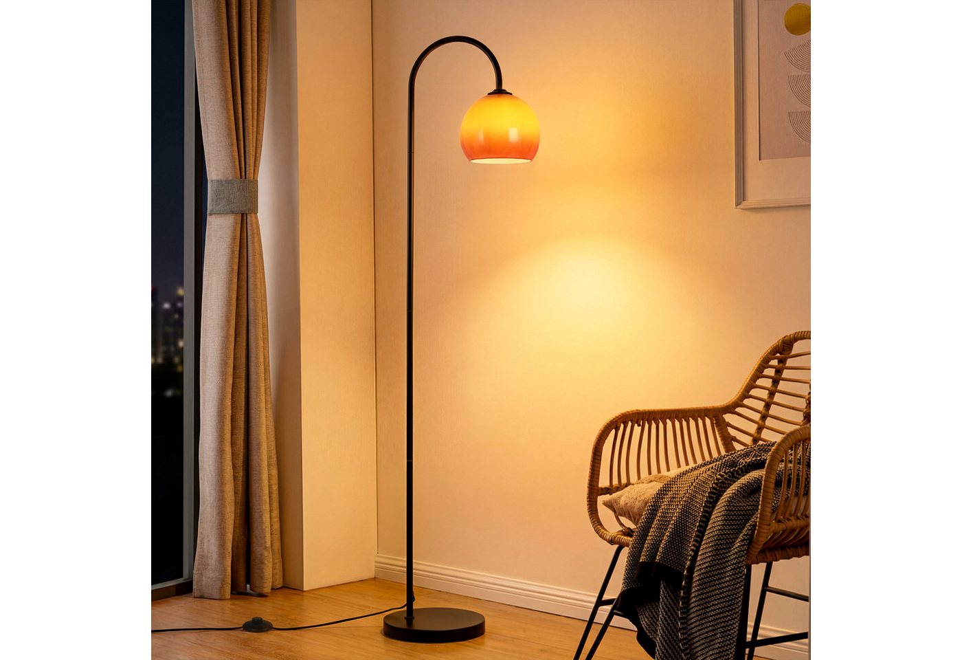 Nettlife Stehlampe bogen wohnzimmer Glas Kugel E27 160CM Höhe drehbarer Fußschalter, ohne Leuchtmittel, für Wohnzimmer Schlafzimmer Arbeitszimmer Eisen Glas 220-240V max. 40W