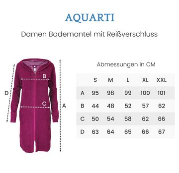 Aquarti Damenbademantel Damen Bademantel Morgenmantel Reißverschluss Streifen Kurz Baumwolle