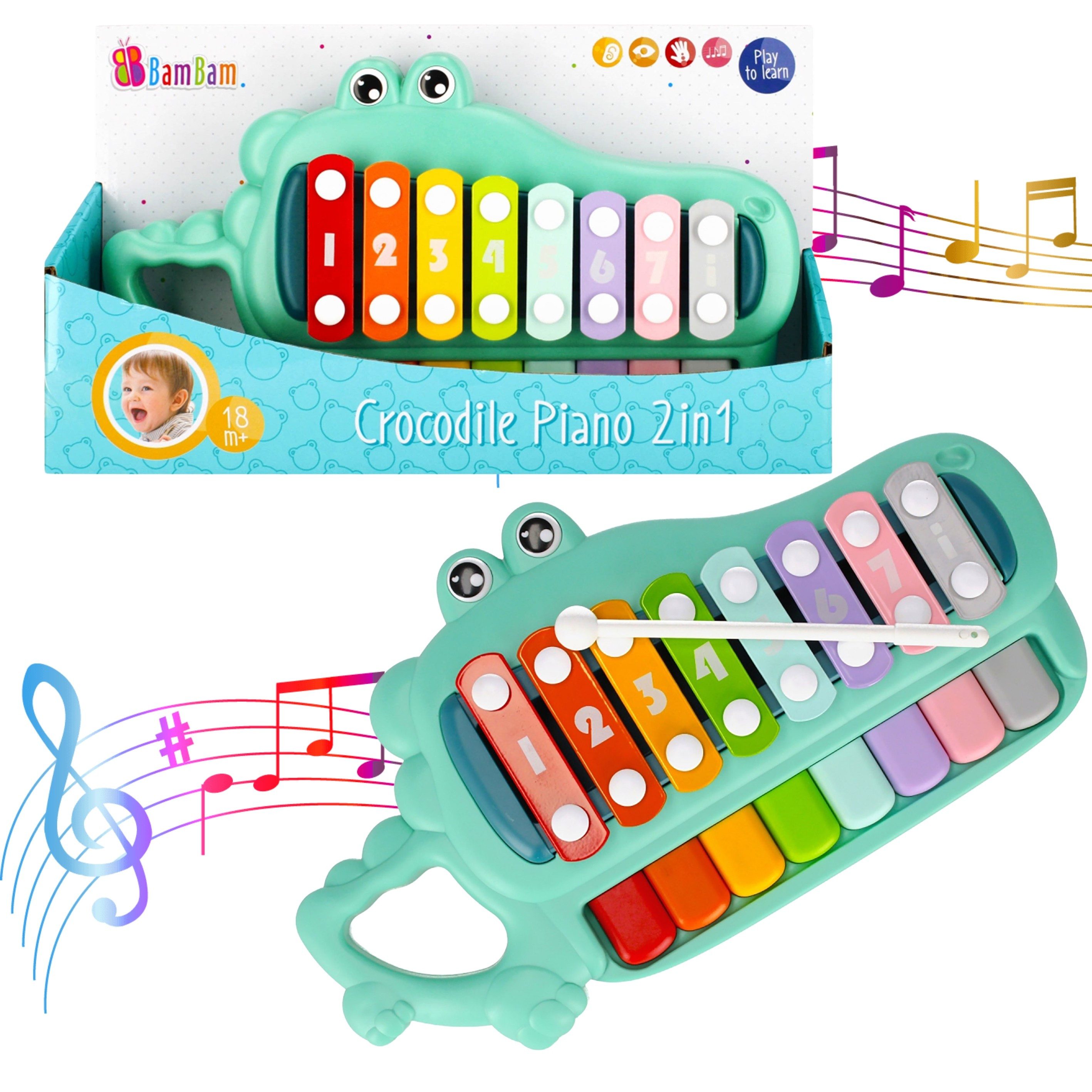 BAM BAM Lernspielzeug Bam Bam Krokodil Klavier, Becken 2W1 18m+ BamBam