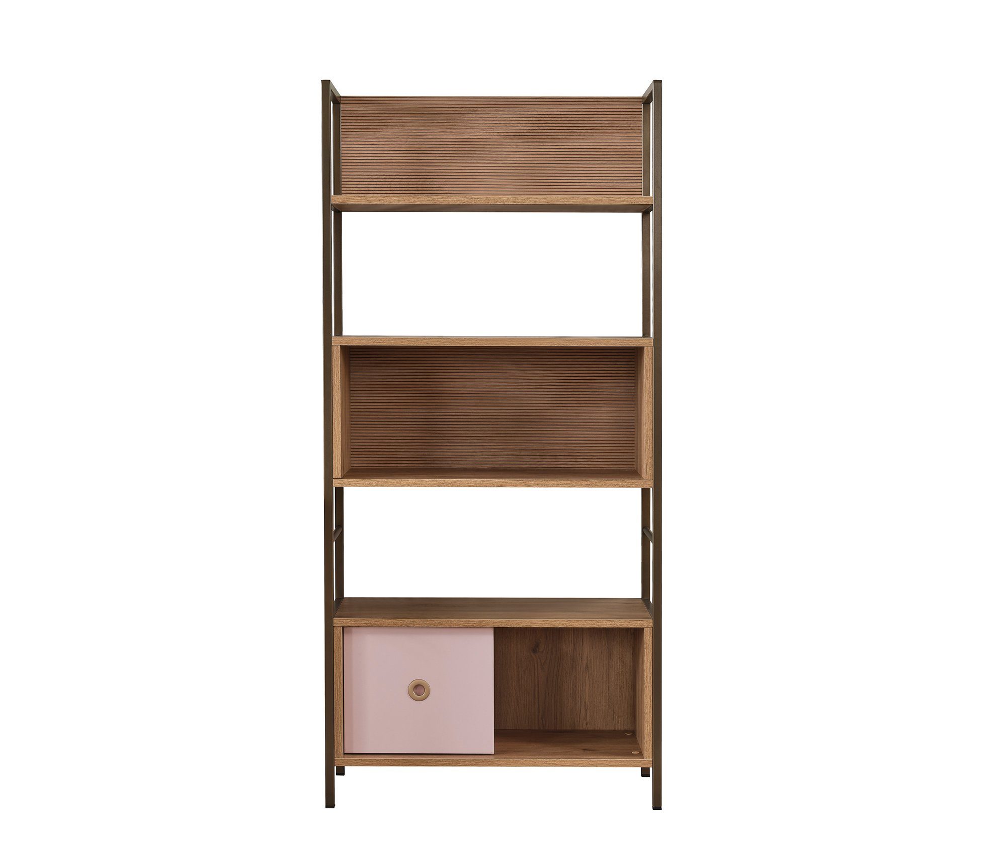 Möbel-Zeit Bücherregal ALICE – Rosa & Holzoptik – 5 offene Regalfächer & 1 Schublade