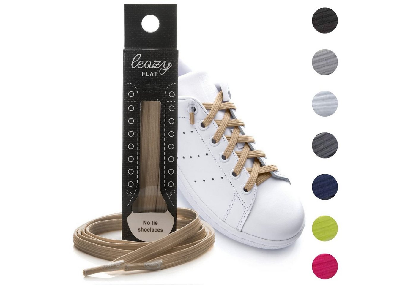 leazy Schnürsenkel ohne Binden Flache Elastische Schuhbänder zum Einhaken, Beige Gummischnürsenkel für Kinder und Erwachsene
