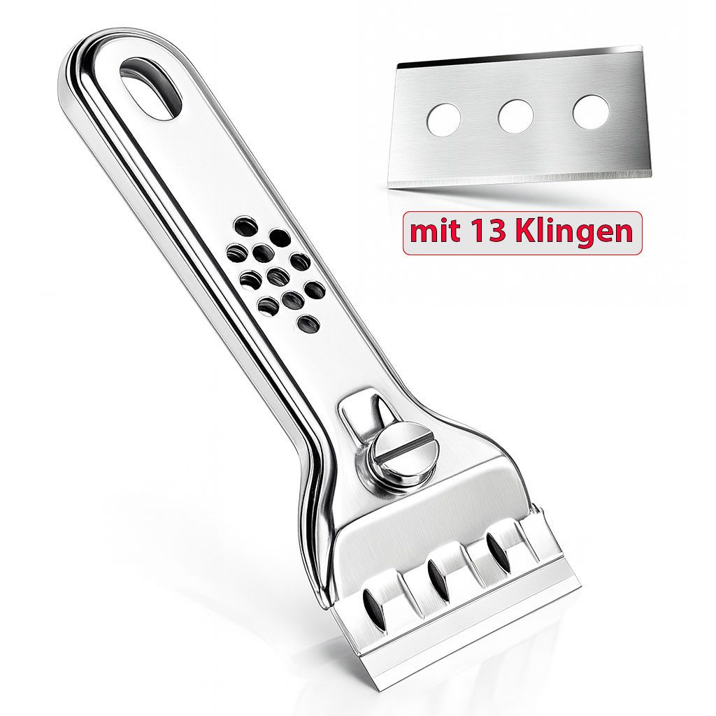 VABIONO Glasschaber Kochfeldschaber Schaber Edelstahl + 13 Klingen KOSTENLOSER VERSAND