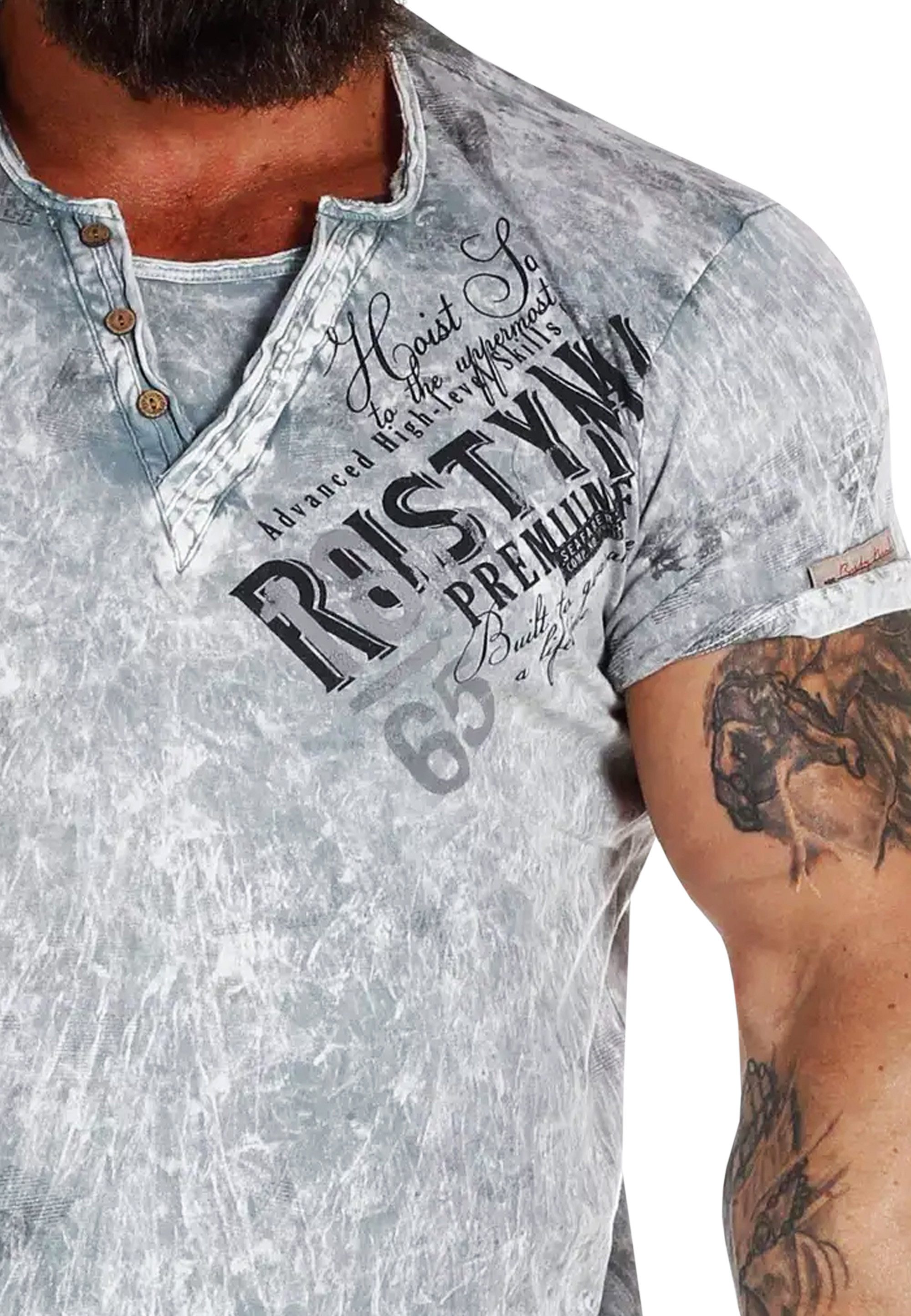 R-NEAL T-Shirt Original T-Shirt Rundhals X V-Neck Shirt Verwaschen Vintage Oil Washed