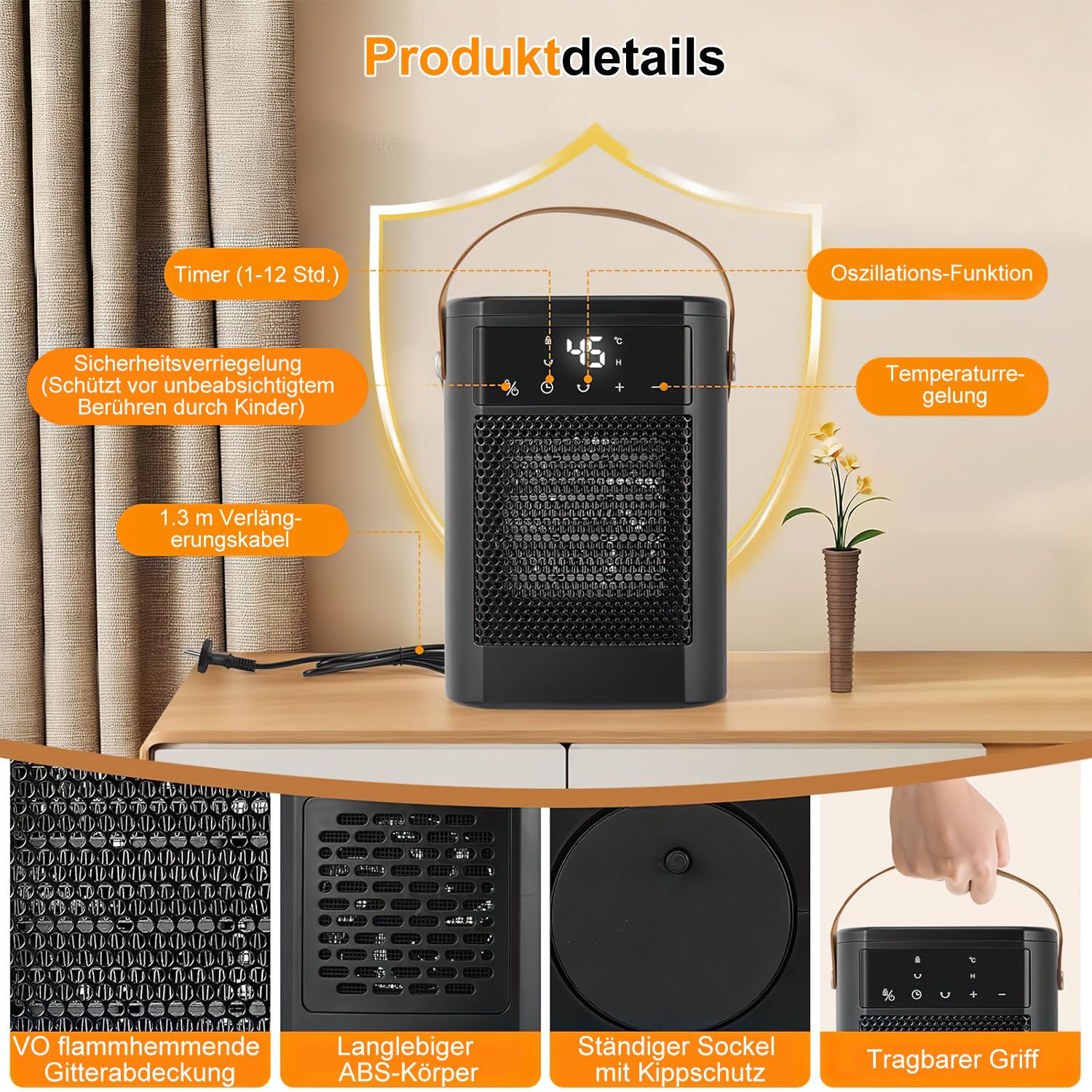 Comfy Mate Heizlüfter mit Fernbedienung 3 Heizmodi 1500W 12H Timer 70°Oszil günstig online kaufen