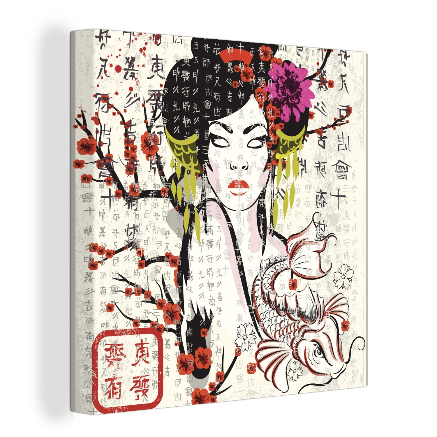 OneMillionCanvasses® Leinwandbild Japanische Illustration traditionelle Frau, (1 St), Leinwand Bilder für Wohnzimmer Schlafzimmer