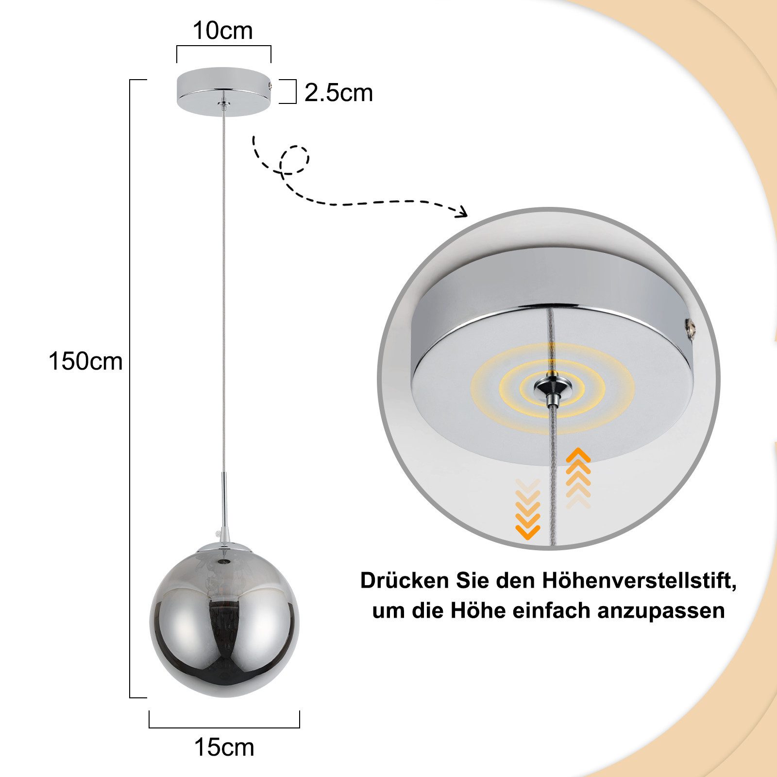 ZMH Pendelleuchte Esstisch 150CM Höhenverstellbar Pendellampe Kronleuchte Wohnzimmer, Glaskugel Hochwertige Design, LED wechselbar