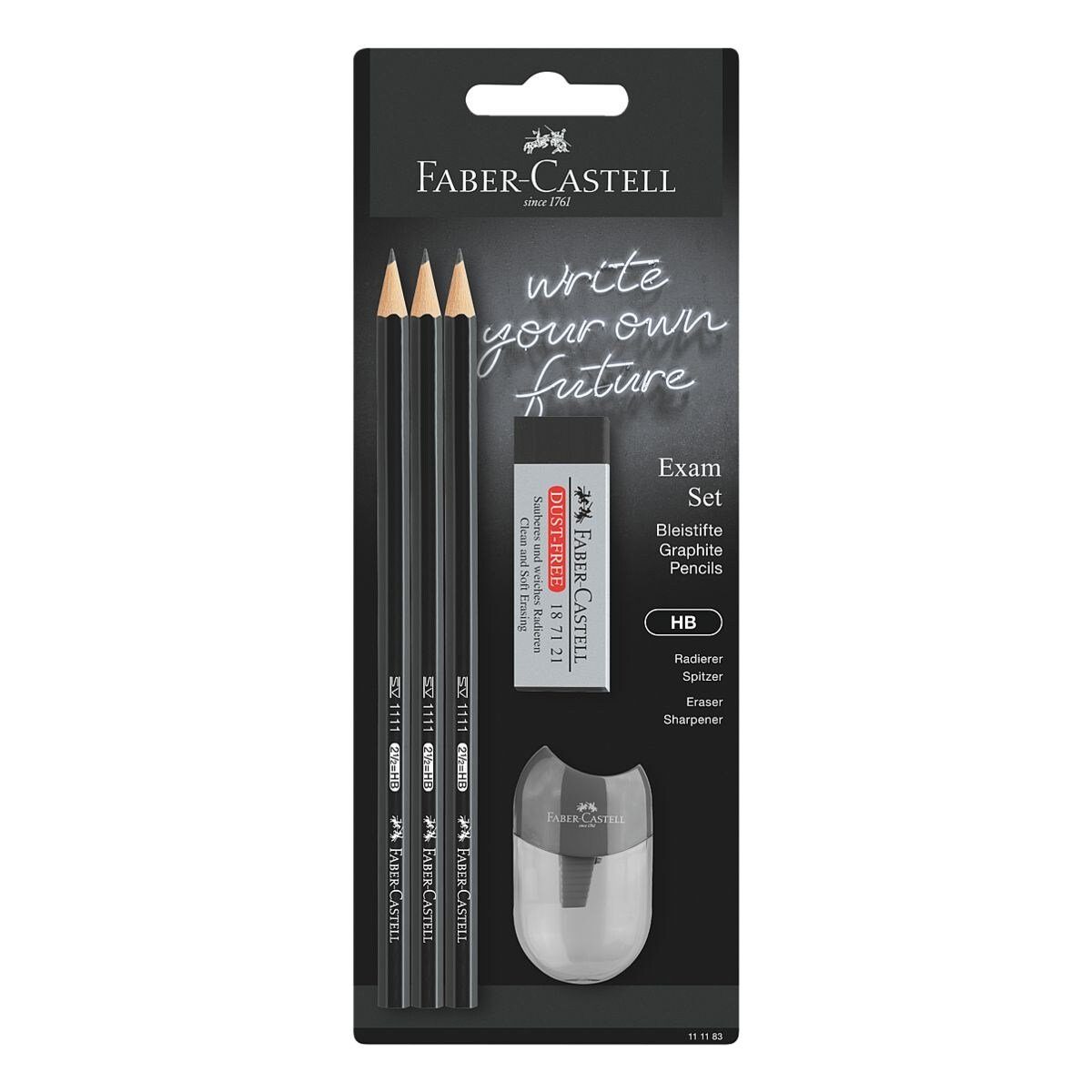 Faber-Castell Bleistift Faber-Castell - Bleistiftset Exam, mit drei  Bleistiften HB, mit Spitzer und Radierer, Schwarz