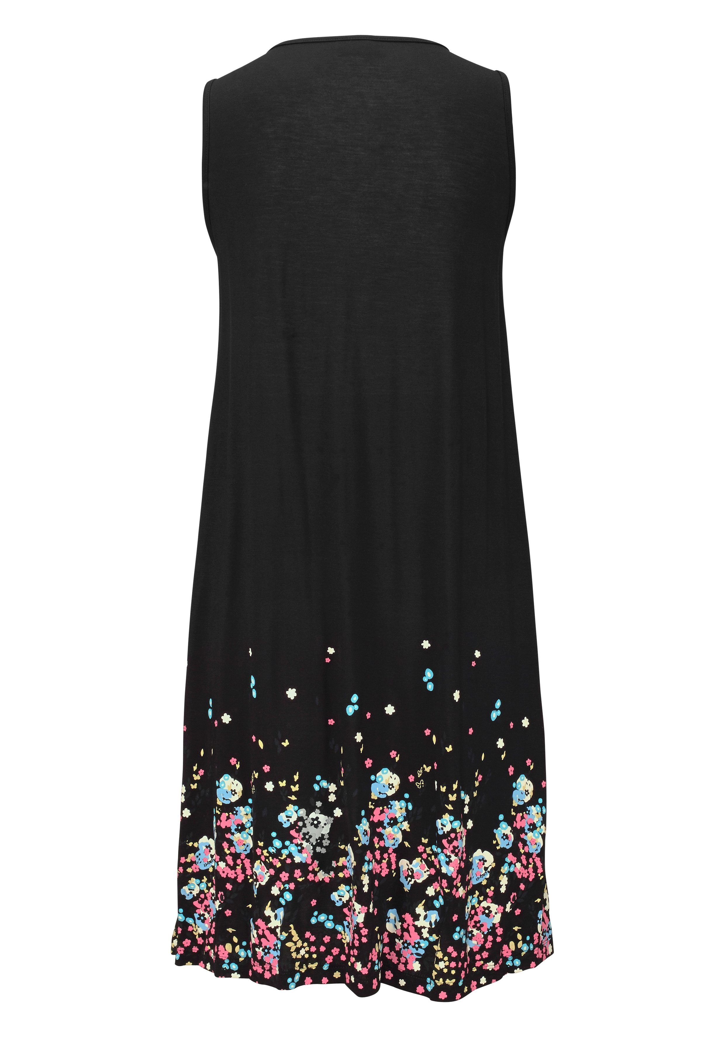 Beachtime by Lascana Strandkleid mit Blumenprint am Saum, lockeres Hängerchenkleid mit Zierfalten Leichtes Sommerkleid aus Viskose, Jerseykleid, A-Linien-Kleid, – Bild 4 von 5