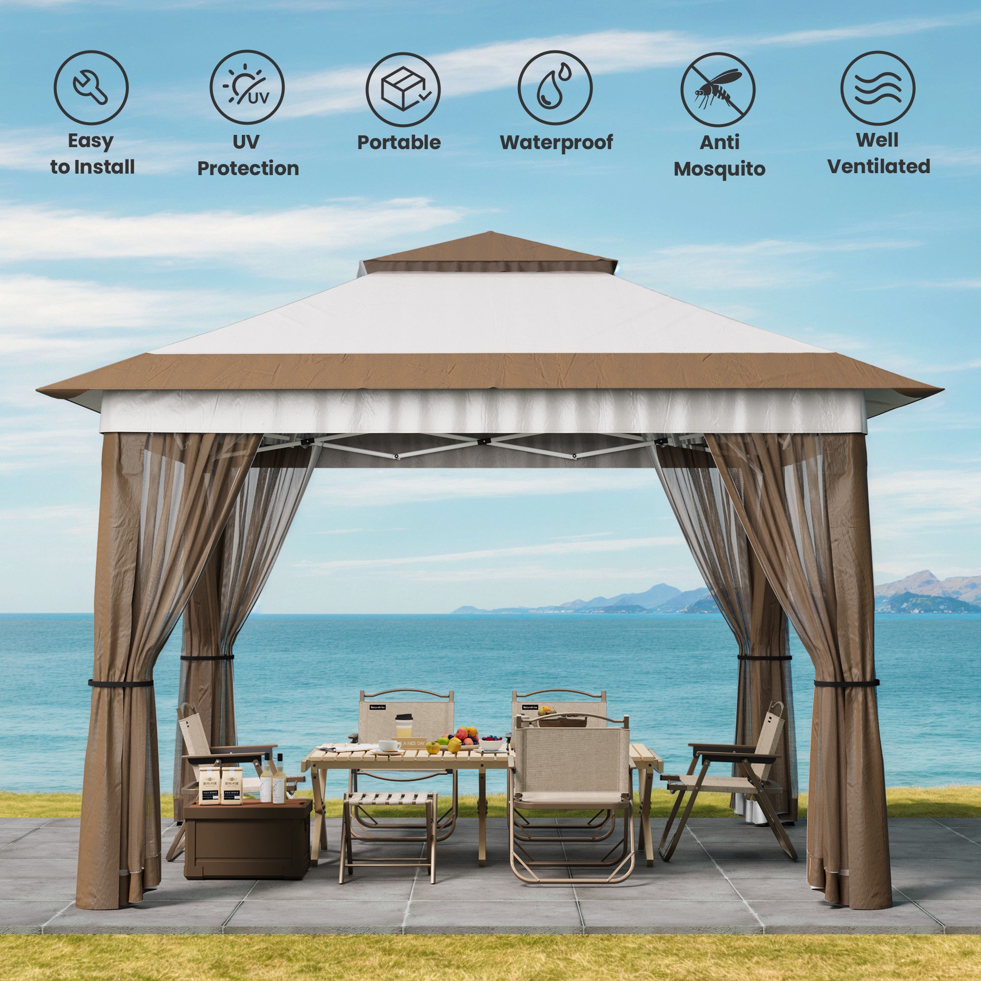 Thumbnail - Bealife Pavillon 3.3x3.3m Pop-Up Pavillon mit Verstellbarer Höhe