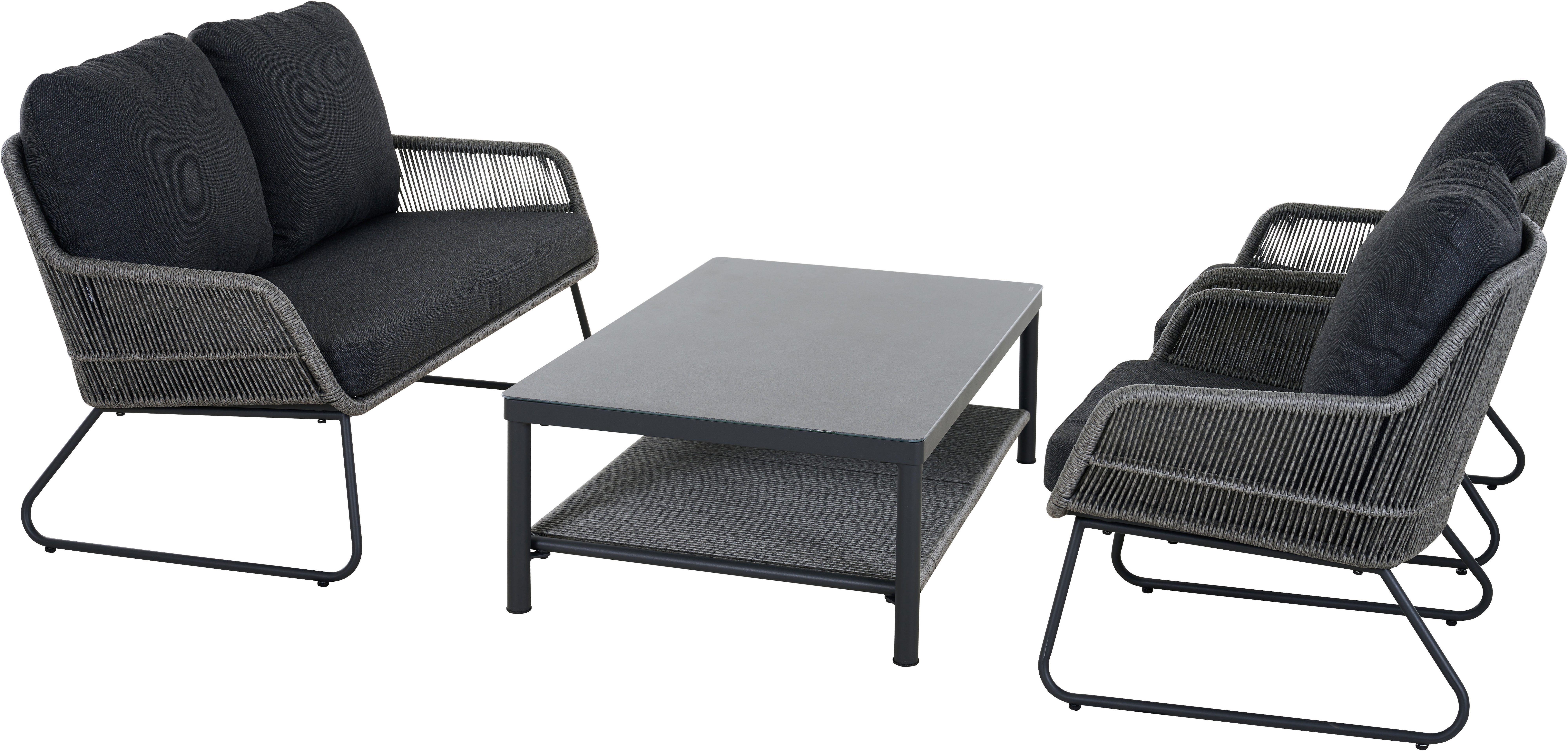 Siena Garden Loungeset Kansas Lounge, (Set, 4-tlg), 2er Bank, 2 x Sessel und Tisch