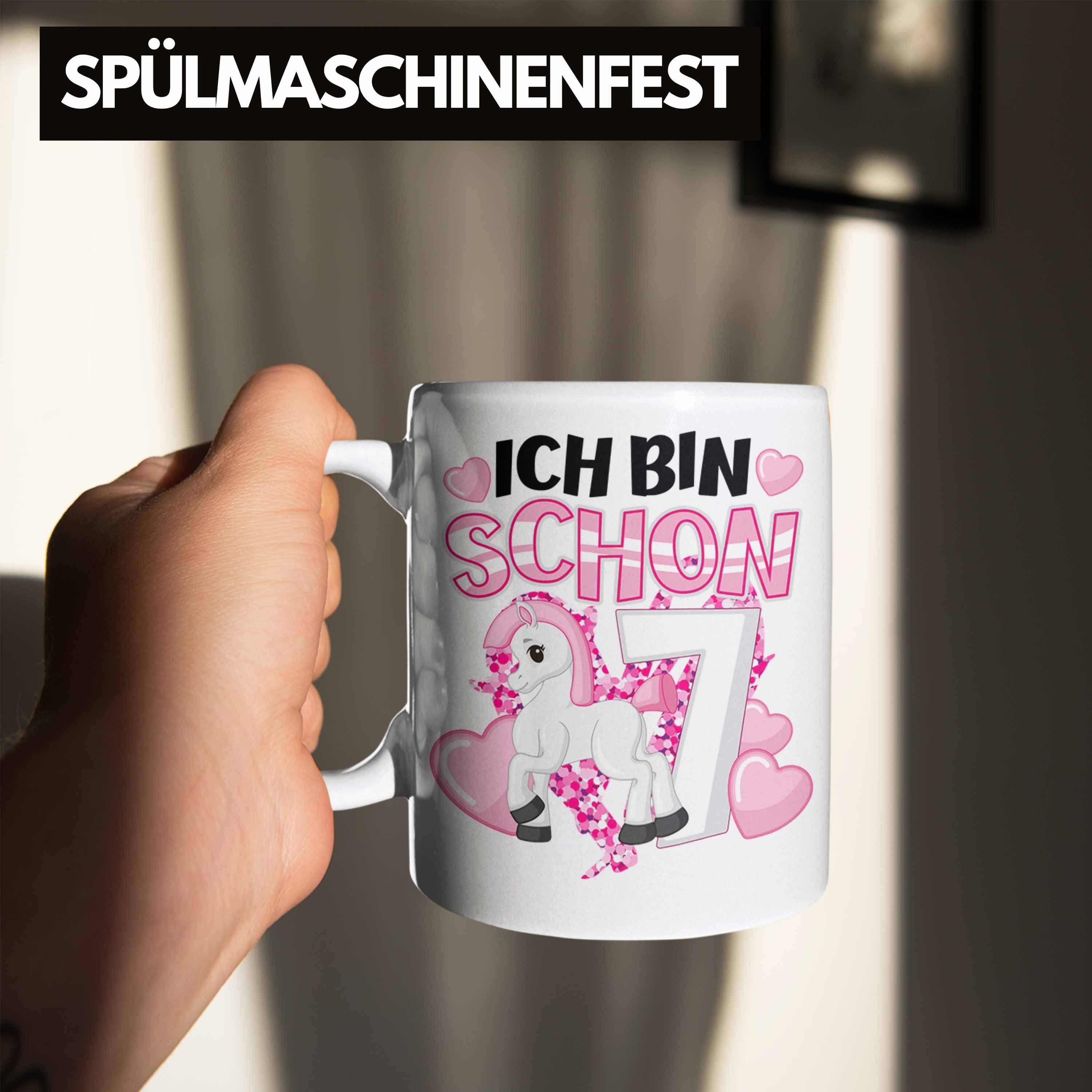 Trendation Tasse Trendation Mädchen Pferde - 7er Reiterin Tasse Kindergeburtstag Geburtstag Weiss Jahre 7. Geschenkidee 7 Tochter Geburtstag Alt