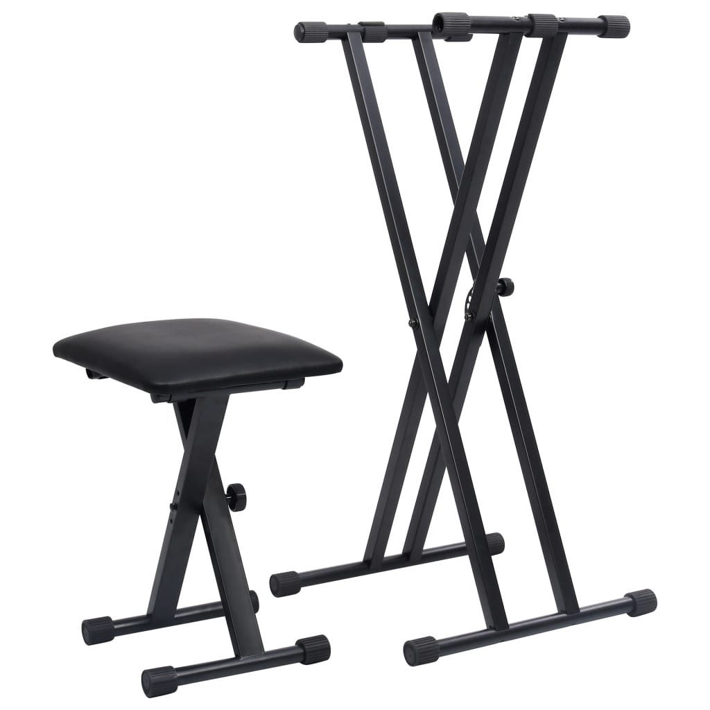 Schlagzeughocker Doppelstrebiger Keyboard-Ständer und Hocker Set Schwarz