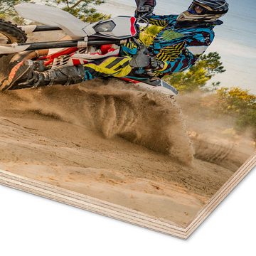 Posterlounge Holzbild Editors Choice, Enduro-Fahrer auf Sand, Jugendzimmer Fotografie