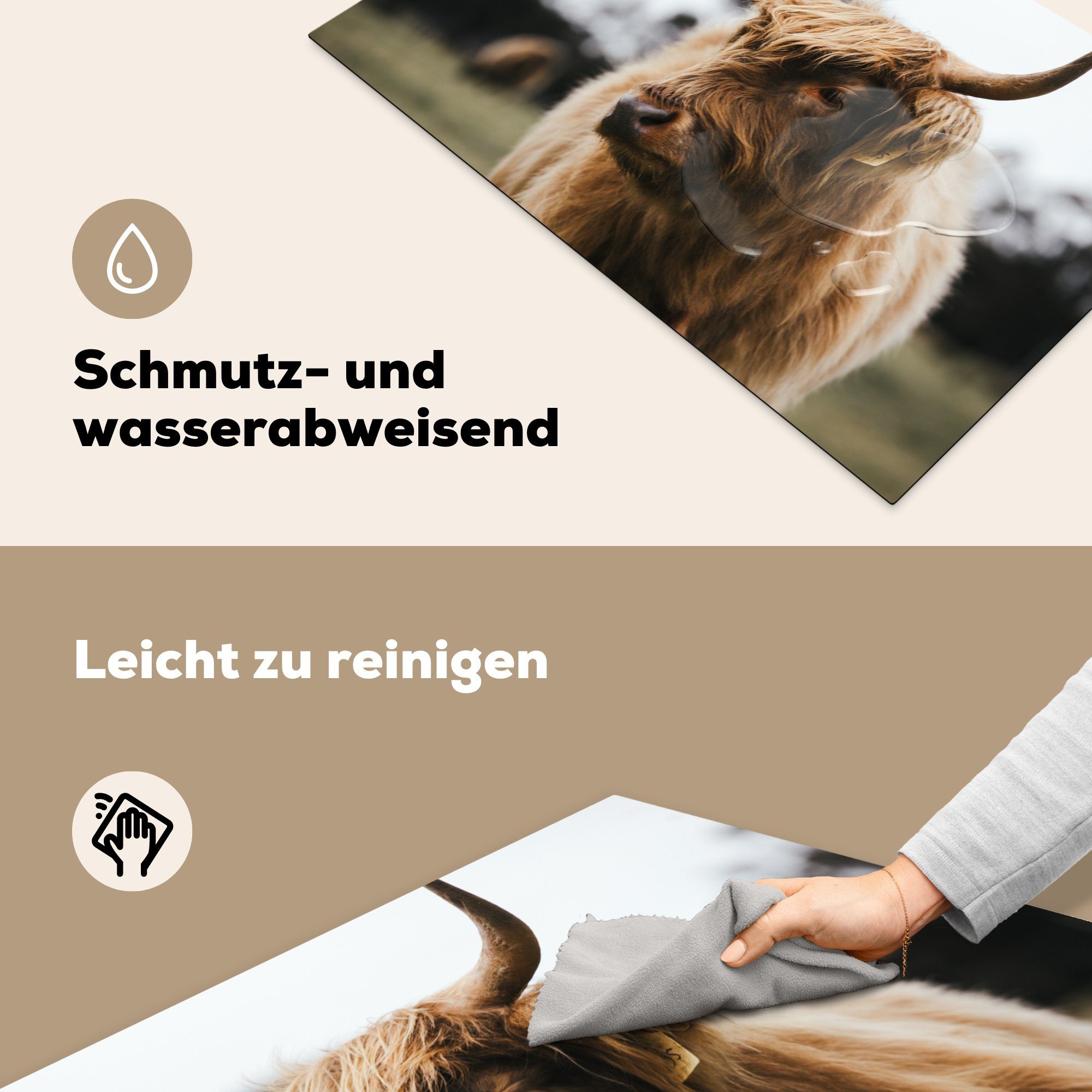 Vinyl, cm, Highlander (1 Schottischer Ceranfeldabdeckung Schutz MuchoWow küche, 81x52 Hörner, die tlg), - - Herdblende-/Abdeckplatte für Induktionskochfeld Tiere