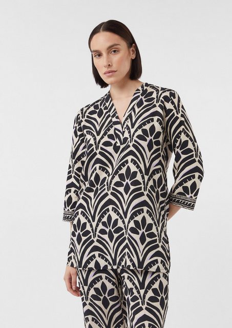 comma casual identity 3/4-Arm-Shirt Lange Bluse mit V-Ausschnitt und All-ov günstig online kaufen