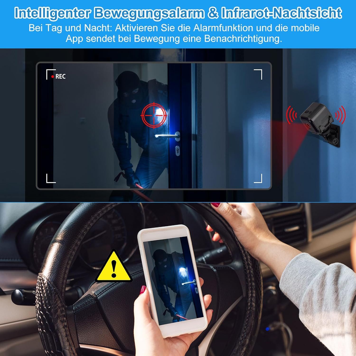 SpionProfi Überwachungskamera 1080p Wifi Mini Kamera Wlan mit Nachtsicht & Bewegungsmelder Haus Cam (1-tlg., Mini Live Überwachungskamera Ideal für Haus, Vogelhaus, Nistkasten)