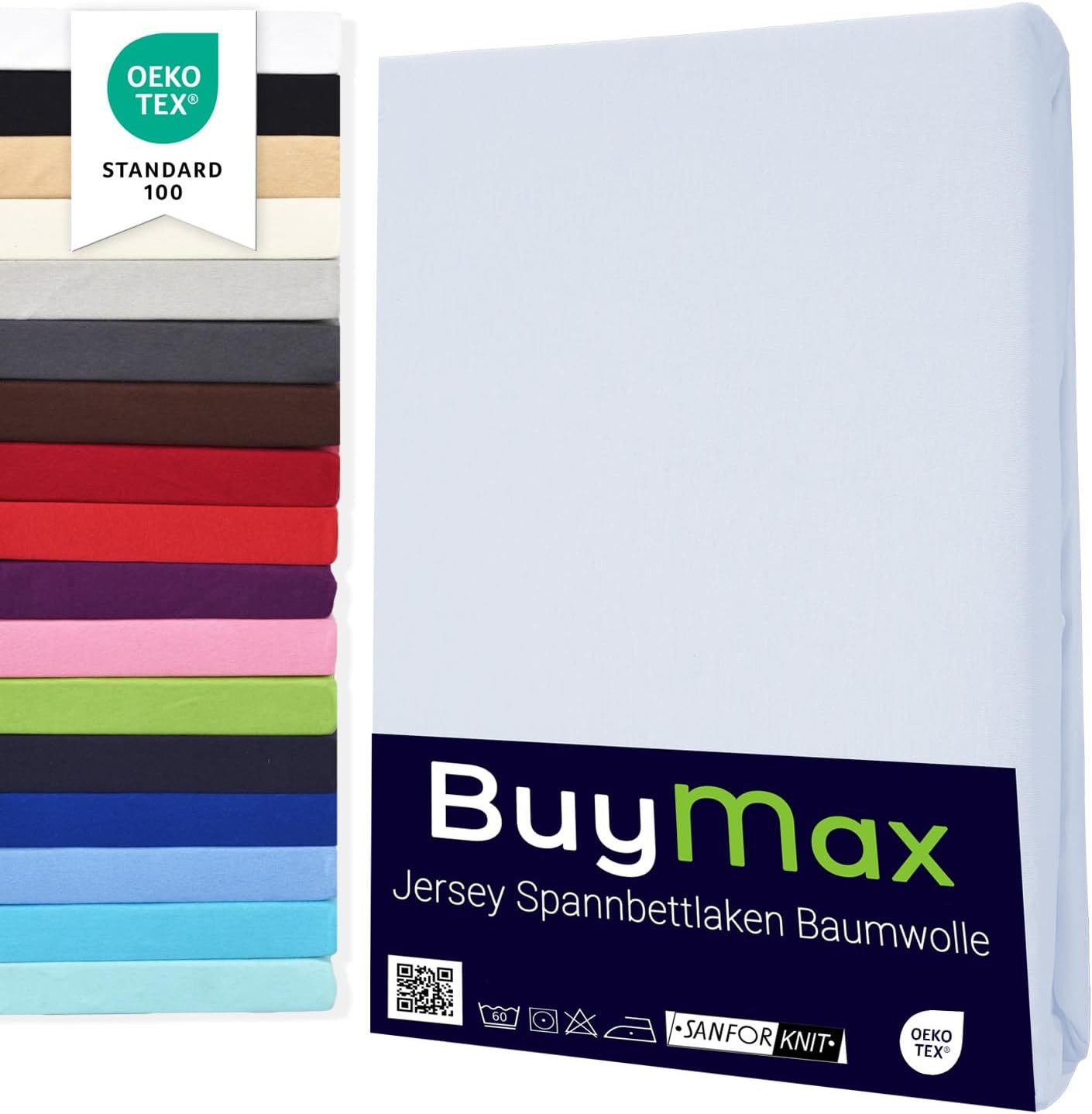 Buymax Spannbettlaken Buymax Jersey aus 100% Baumwolle, Jersey, Gummizug: Rundumgummi, (1 Stück), Pflegeleicht und Atmungsaktiv in Verschiedenen Farben und Größen