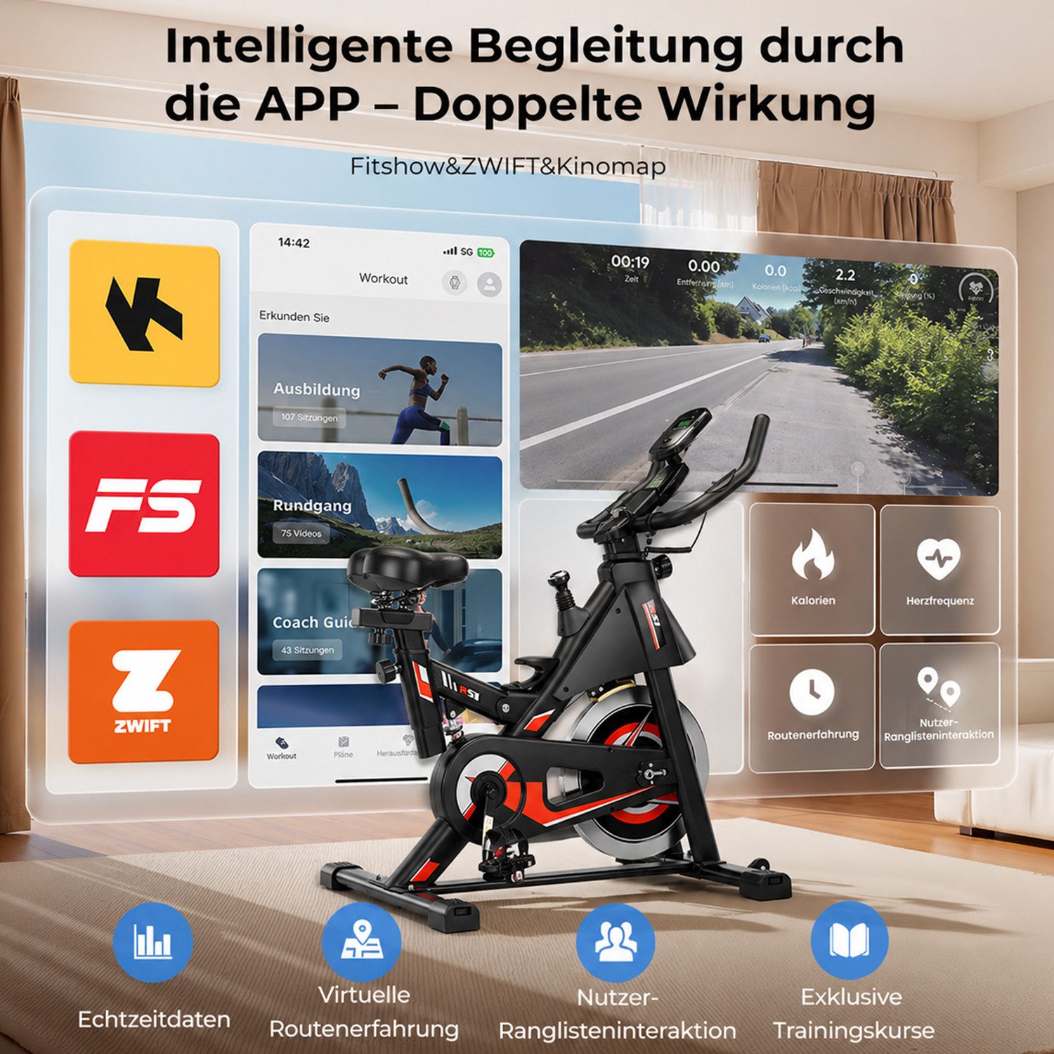 kehot Heimtrainer 3in1 Heimtrainer Fahrrad 150kg, 6kg Schwungrad leise (Stufenlose Widerstandsregelung für intensives Training, Klappbar & platzsparend, ideal für Zuhause und Büro), Mit Puls sensor, LCD Monitor und App kompatibel