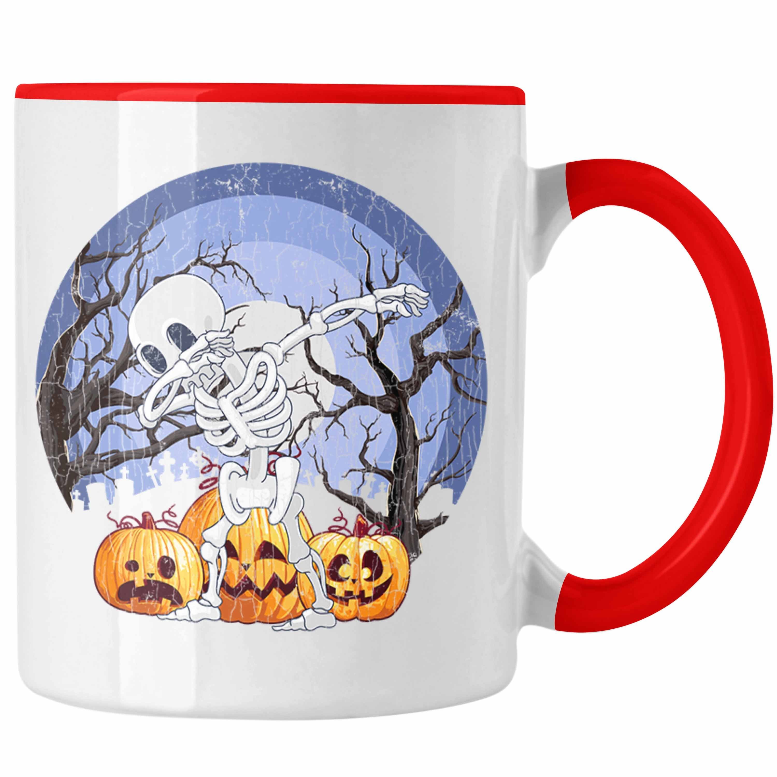 Trendation Tasse Halloween Tasse Kürbis Dekoration Becher Dabbing Skelet Rot