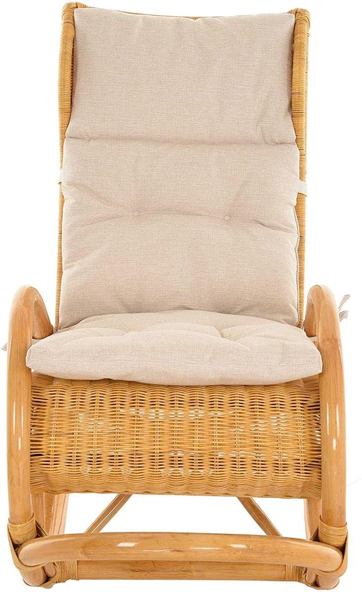 Krines Home Schaukelstuhl Luxor Schaukelstuhl Rattan Schaukelsessel mit Polsterauflage Honig Relaxsessel, Natur