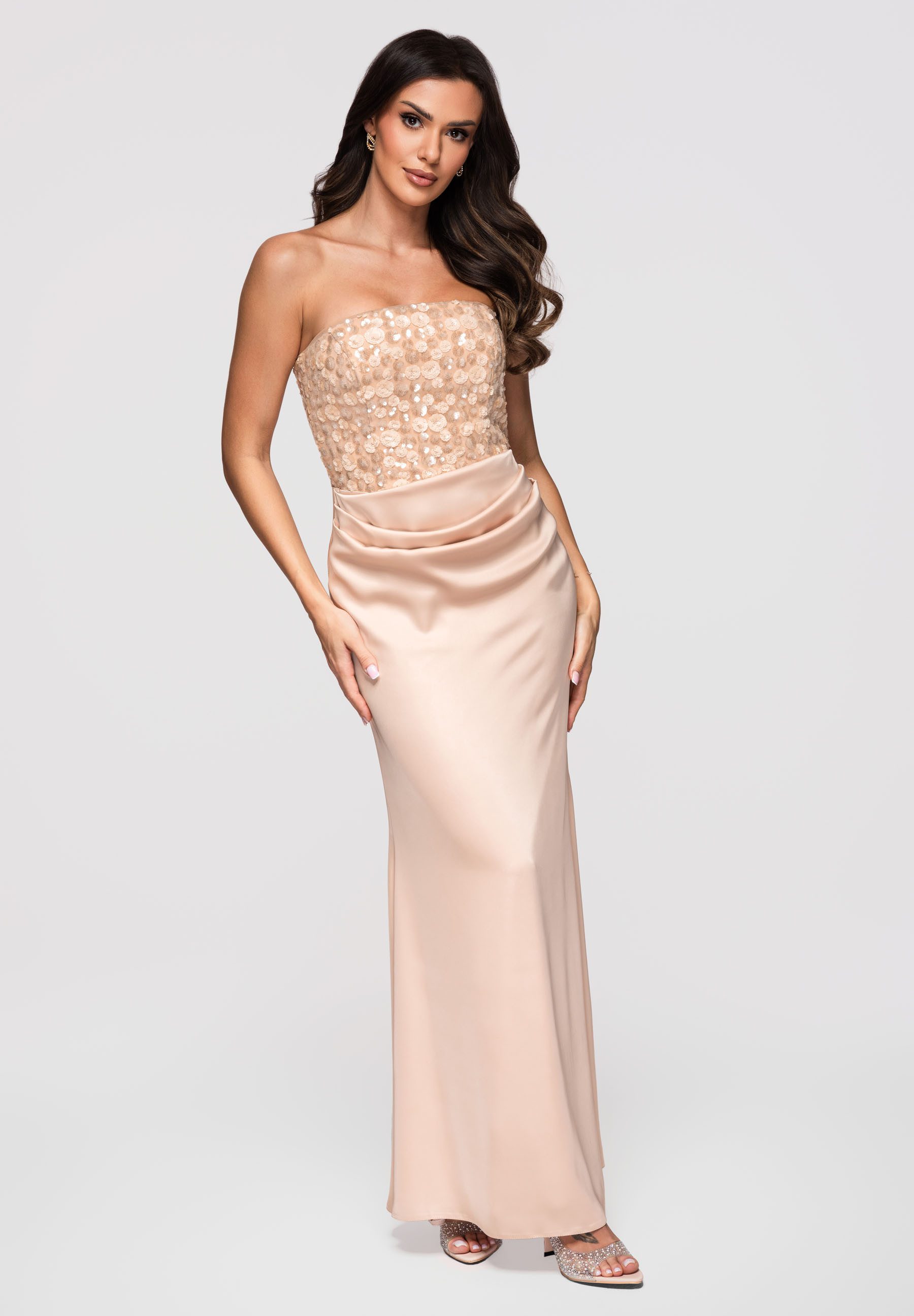 OMBRE Abendkleid Damen Abendkleid Maxi mit schmalem Schnitt Gold M (kein Set, 1-tlg)