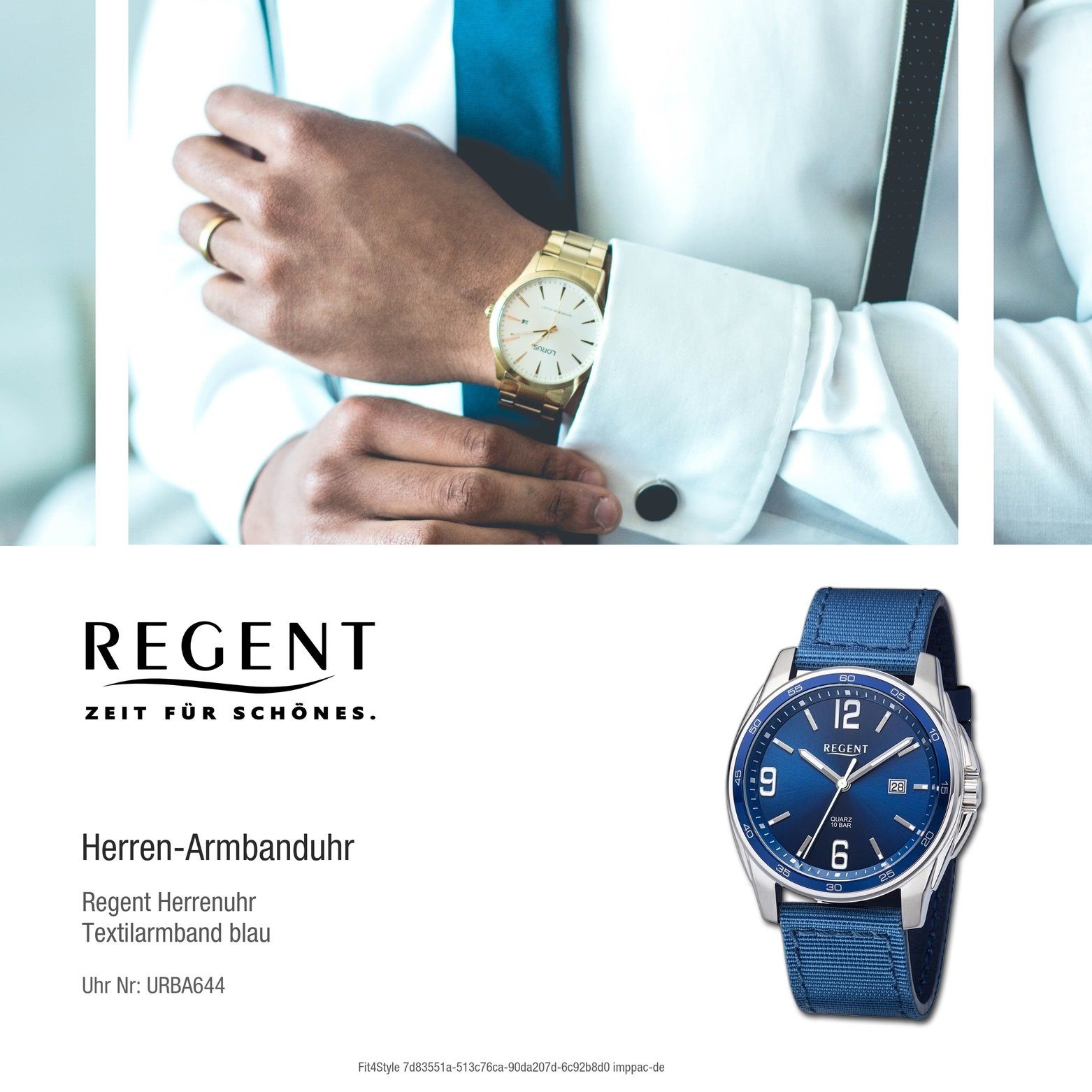 rund, Armbanduhr 41mm), groß Armbanduhr extra Quarzuhr (ca. Herren Regent Regent Textilarmband Analog, Herren