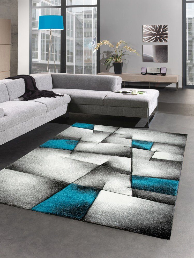 Carpetia Teppich Moderner Teppich Kurzflor Wohnzimmerteppich grau schwarz w günstig online kaufen