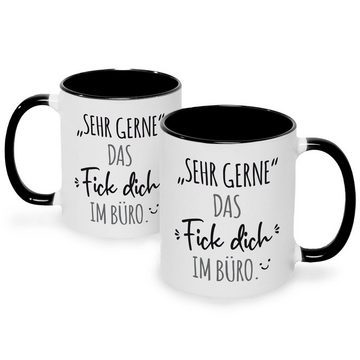 GRAVURZEILE Tasse mit Spruch Das Fick dich im Büro, Keramik, Farbe: Schwarz & Weiß