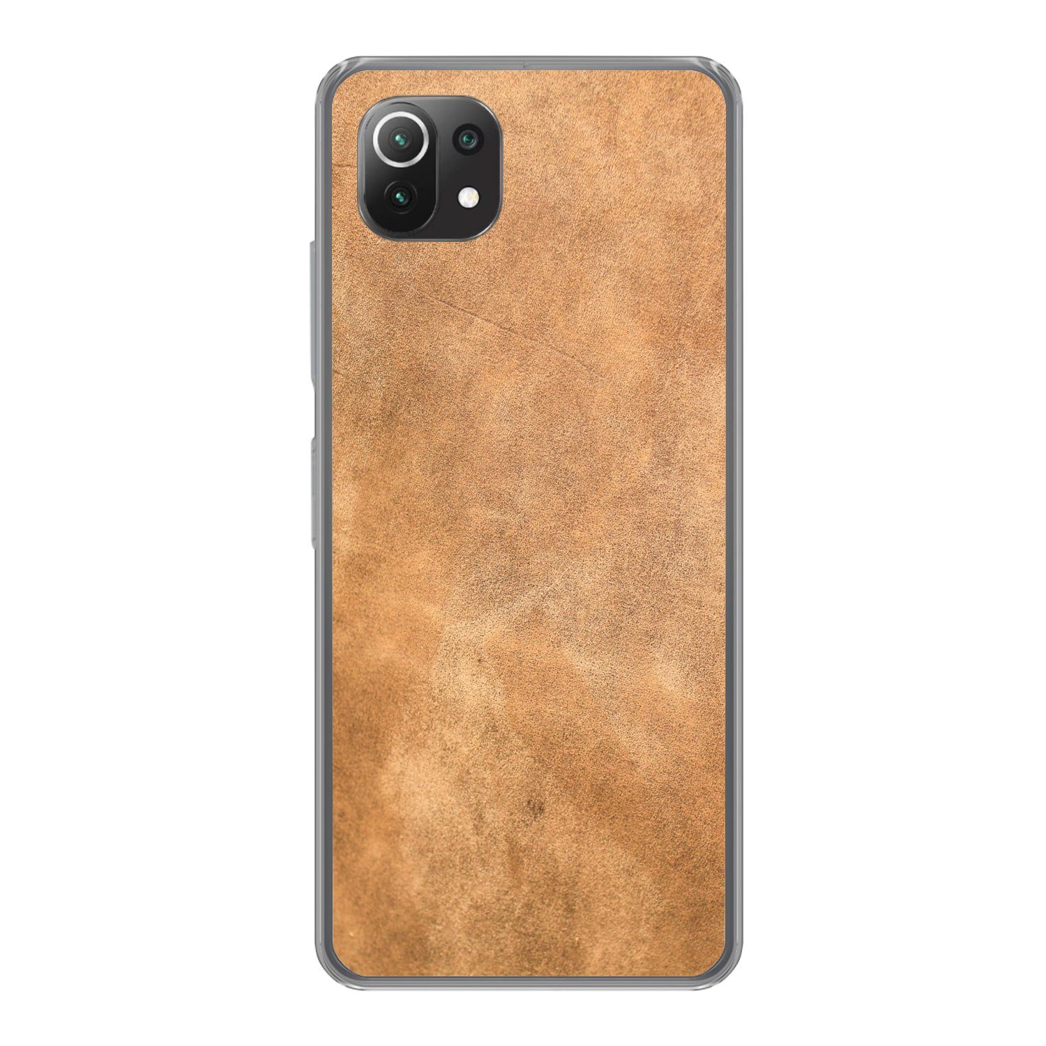 MuchoWow Handyhülle für Xiaomi Mi 11 Lite Leder - Strukturiert - Lederoptik - Braun, Phone Case, Silikon, Schutzhülle Dünn