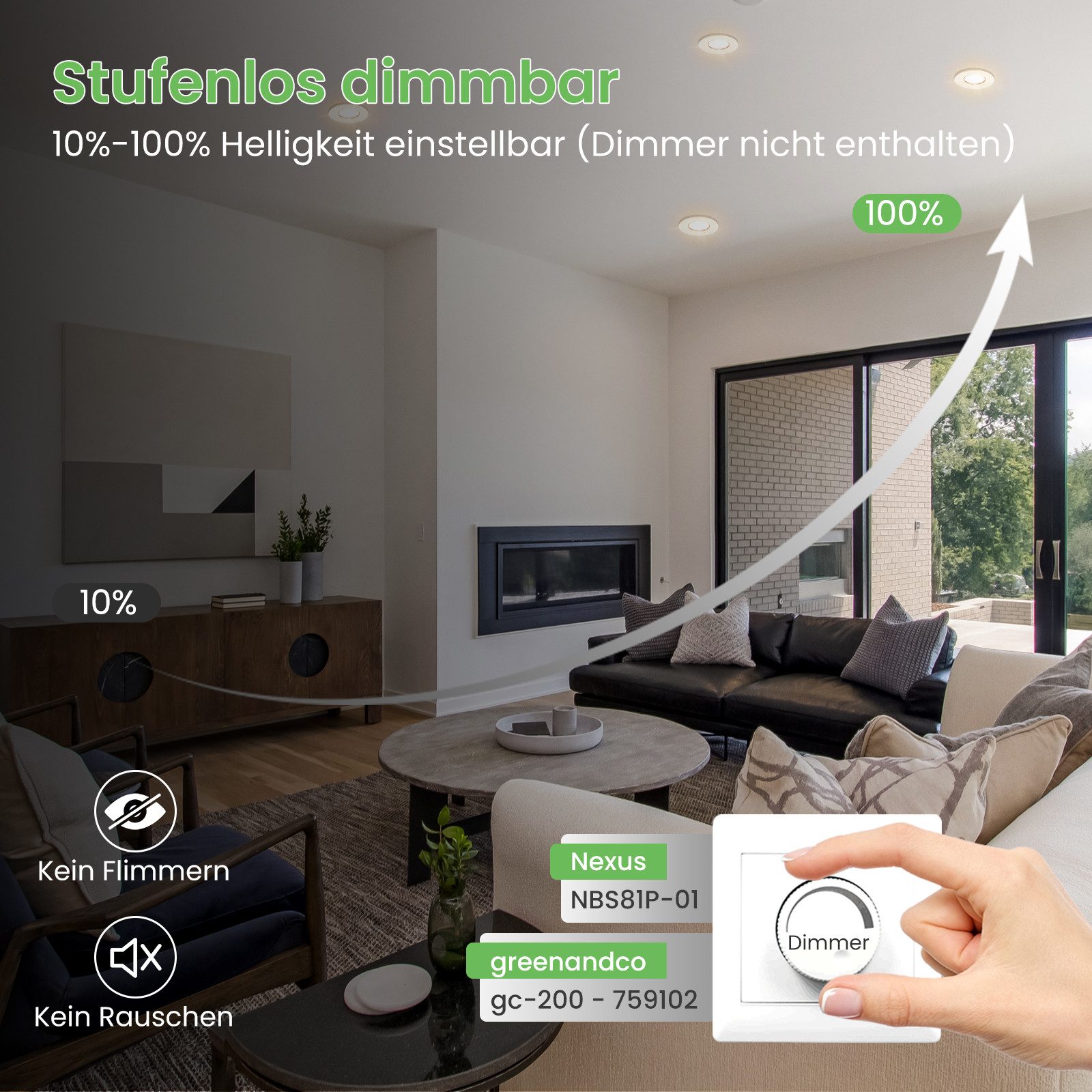 ALUSSO LED Einbauleuchte 6er-Set, 6 W, 3CCT, dimmbar, IP44, Ø 68 mm, Energieklasse E, 3000K/4000K/6500K, 540lm, Weiß