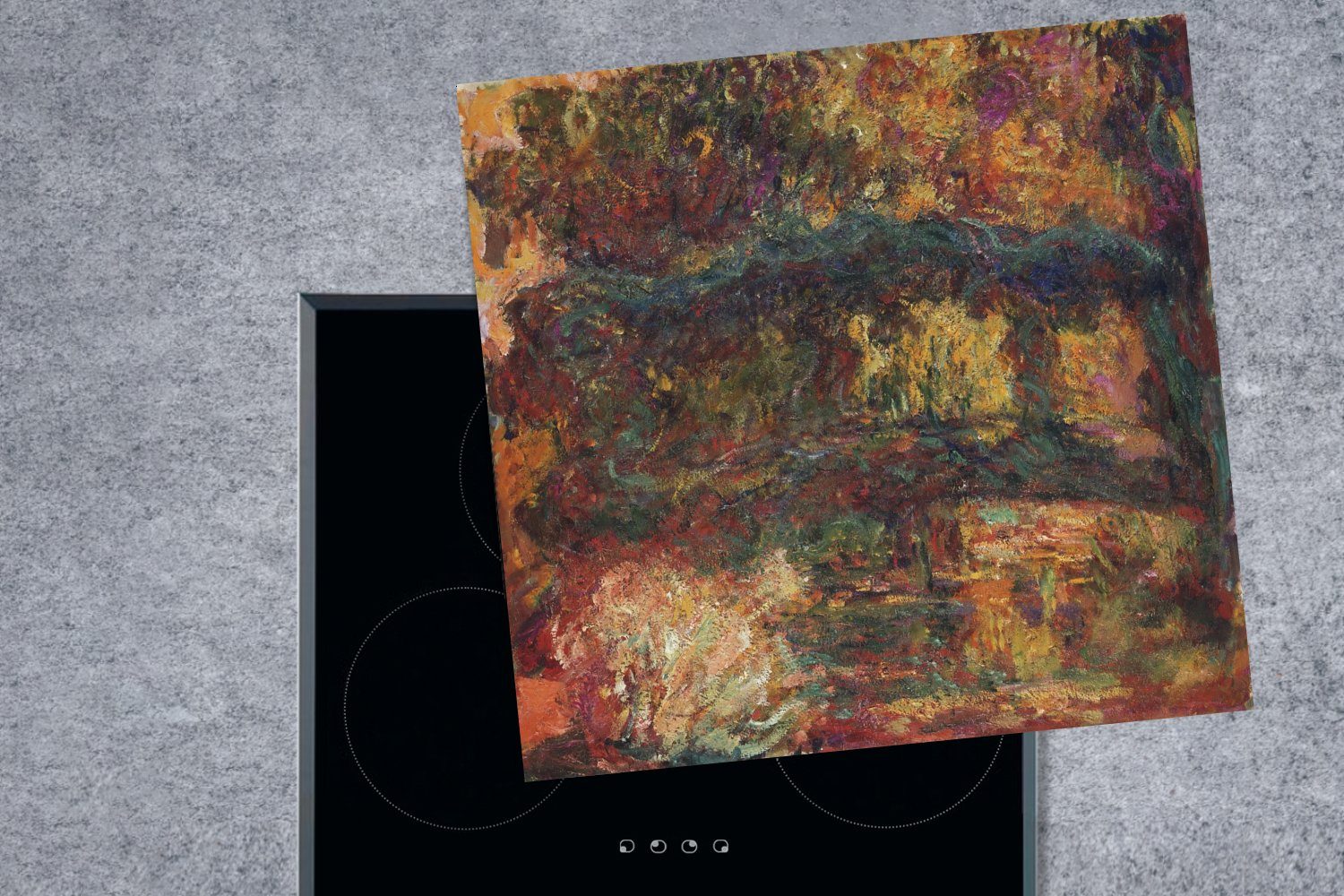 Arbeitsplatte von küche Monet, 78x78 japanische Brücke für Vinyl, tlg), Ceranfeldabdeckung, cm, Claude - Gemälde Herdblende-/Abdeckplatte MuchoWow Die (1