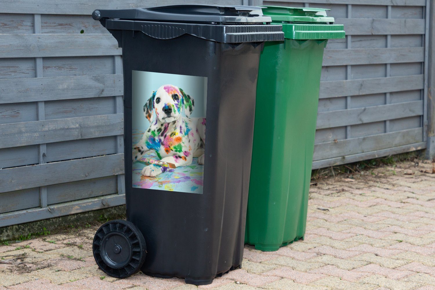 Mülleimer-aufkleber, Wandsticker - (1 Blau Container, Hund Sticker, St), Abfalbehälter - Mülltonne, MuchoWow Farbe