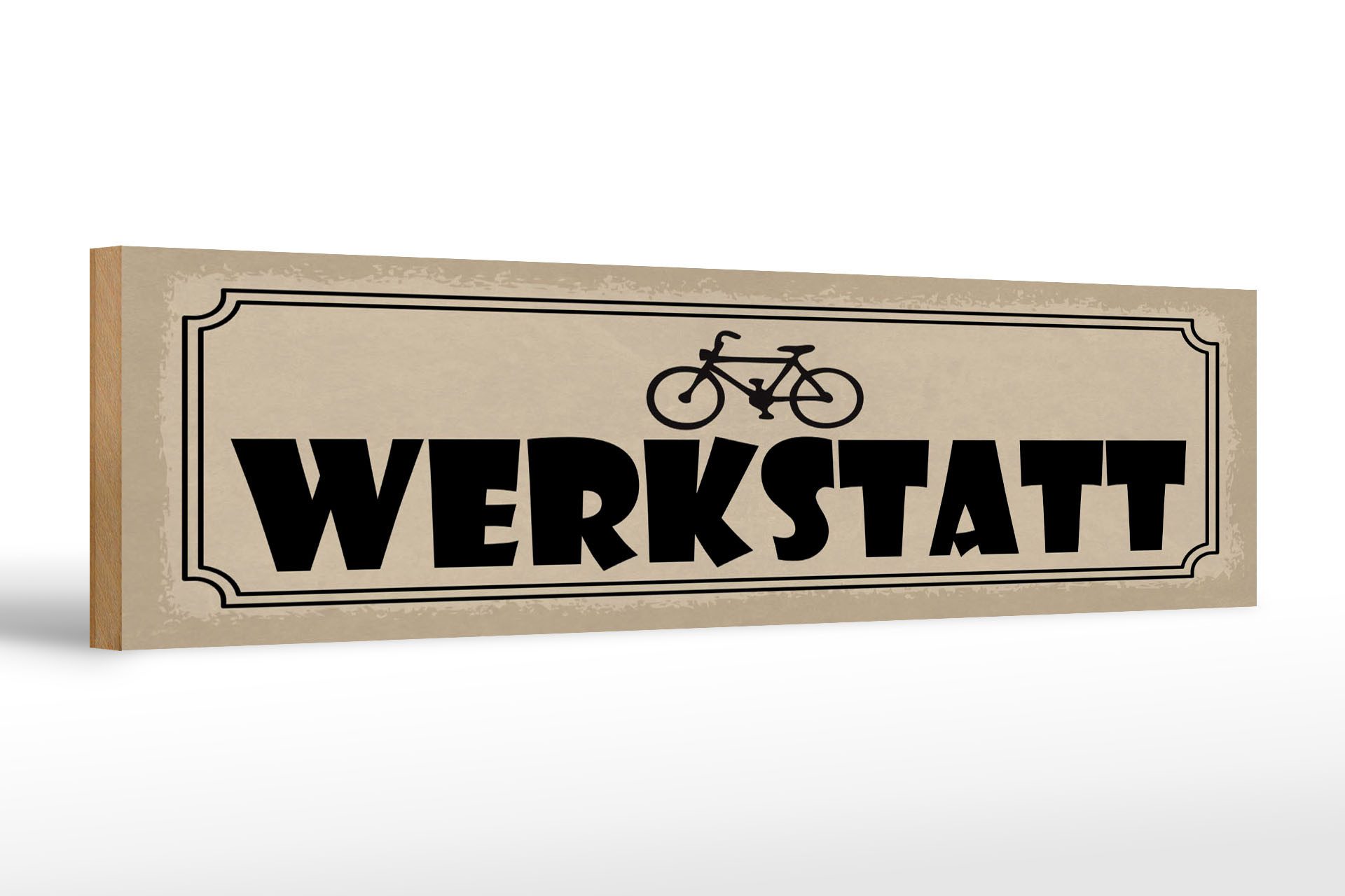 Holzbild Hinweis 46x10 cm Fahrrad Werkstatt