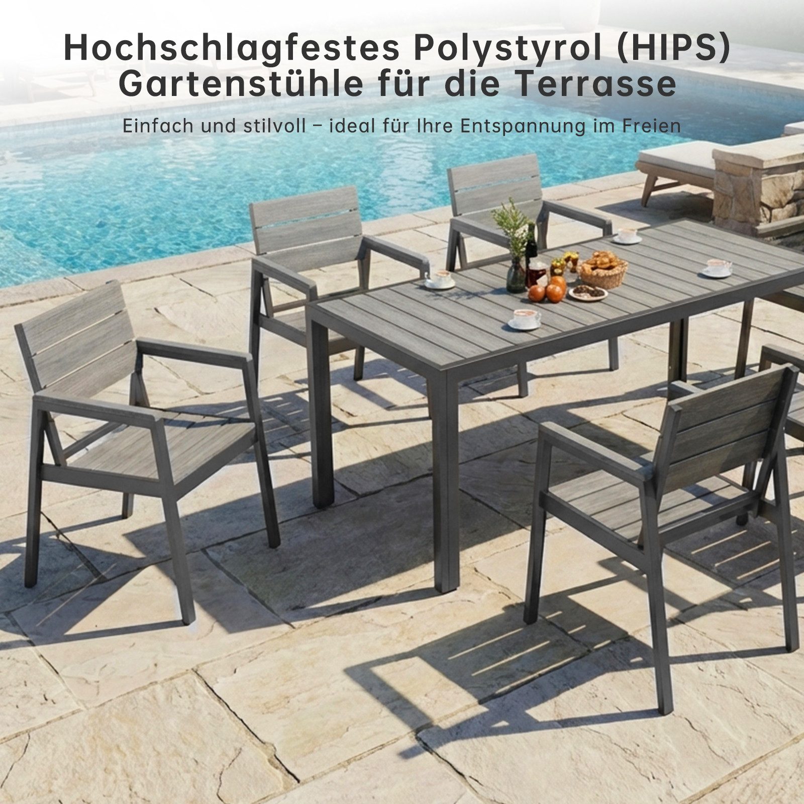 HOMALL Gartenstuhl Stapelbar Aluminium Gartensessel Wetterfest, max Belastung 180kg (Set, 6 St), Korrosionsbeständigkeit, verstärkter Alu-Outdoorstuhl