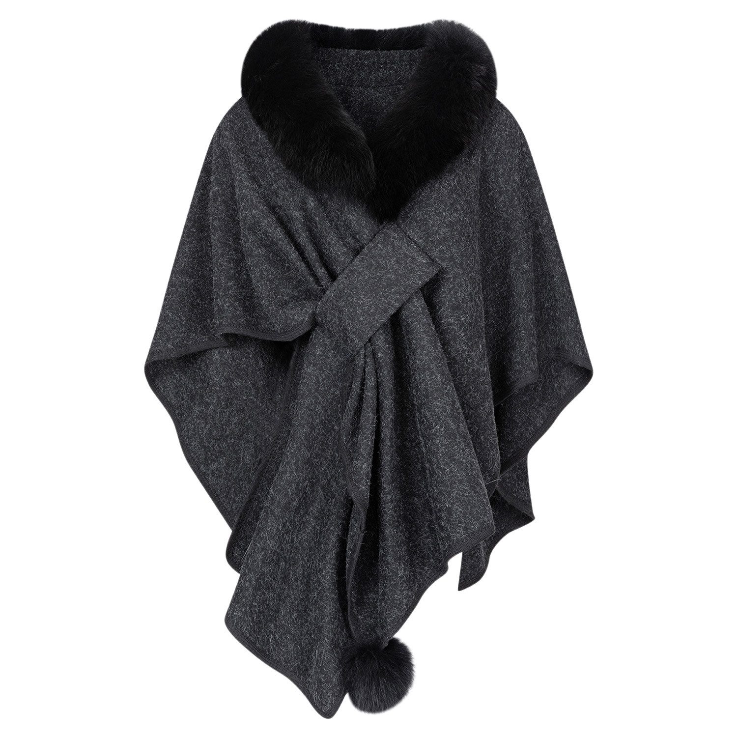 Refttenw Poncho Damen Winter Umhang Strickjacke,Cardigan,Schal,mit Pelzkragen